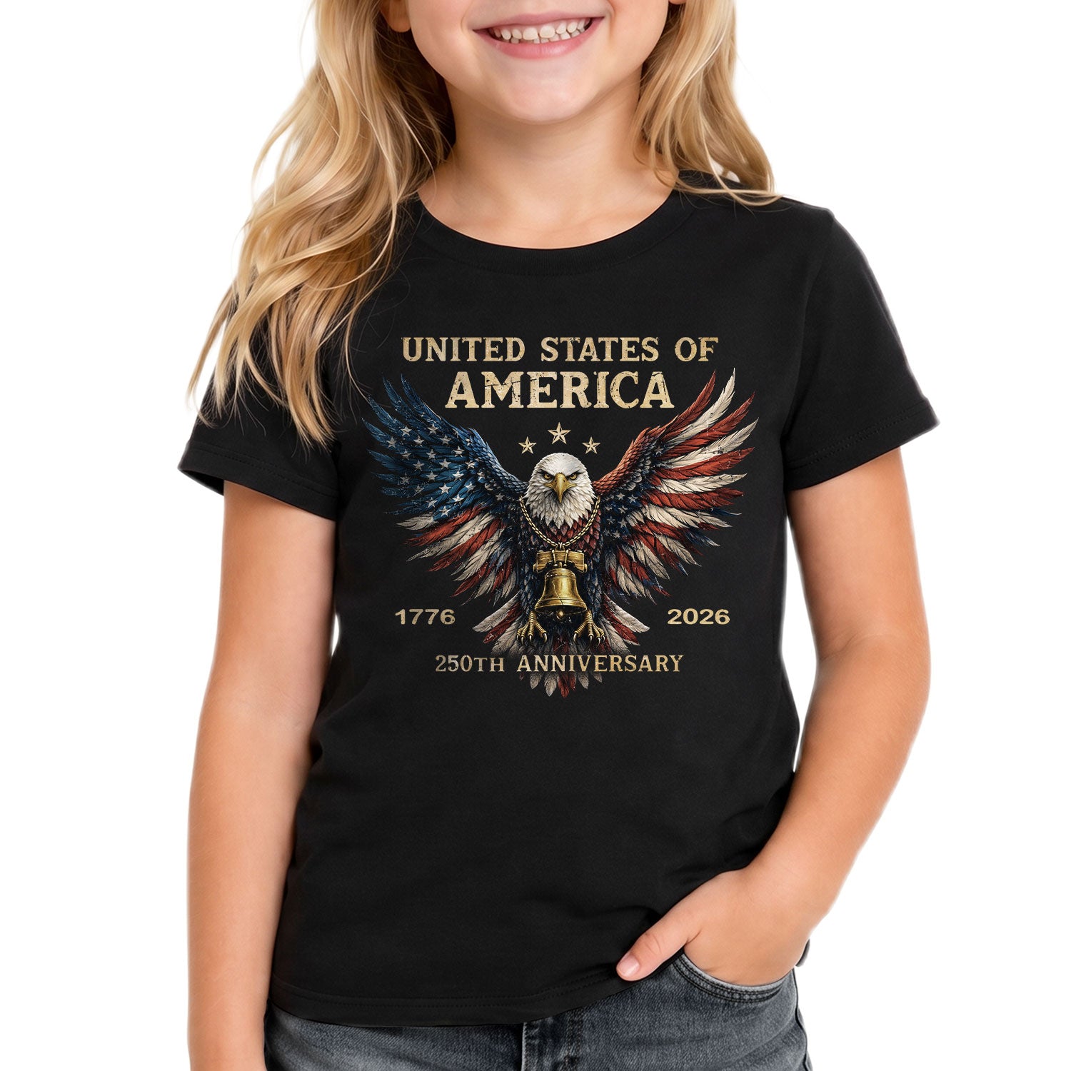 250th Anniversary Kids T-Shirt Patriotic Eagle Liberty Bell 1776-2026 Youth Tee Shirt