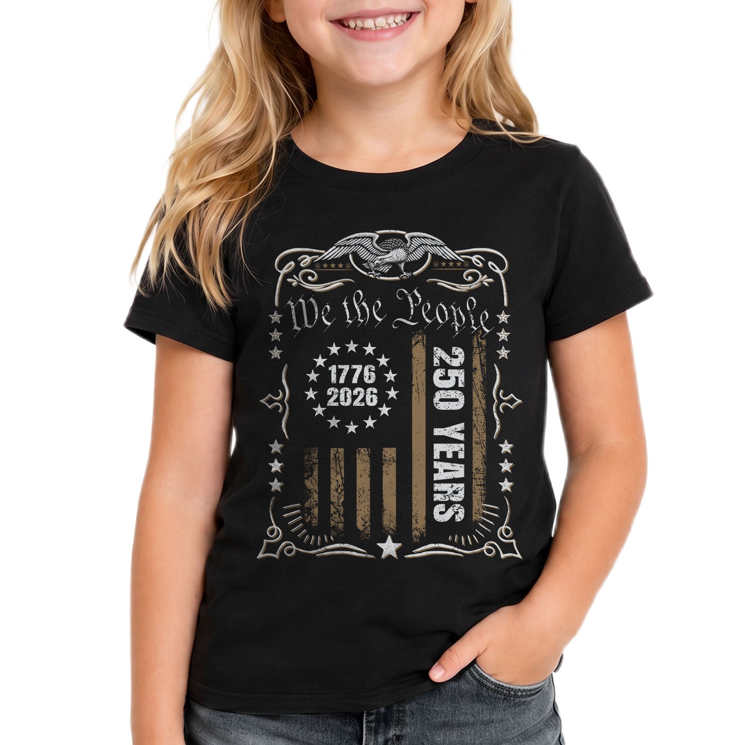 250 Years Kids T-Shirt We The People Patriotic Betsy Ross Flag 1776-2026 Youth Tee Shirt