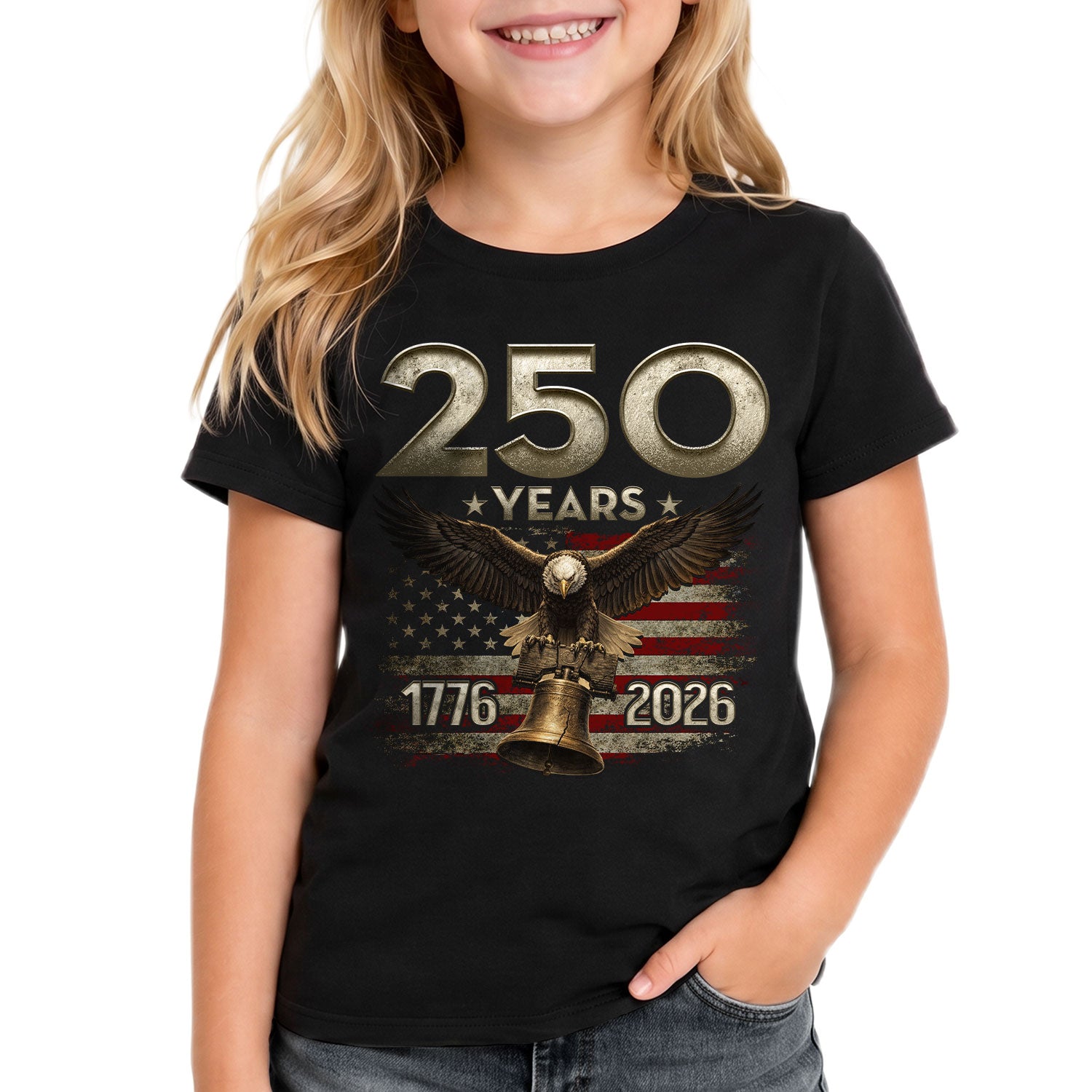 250 Years Kids T-Shirt Vintage American Flag Patriotic Eagle 1776-2026 Boys Girls Tee