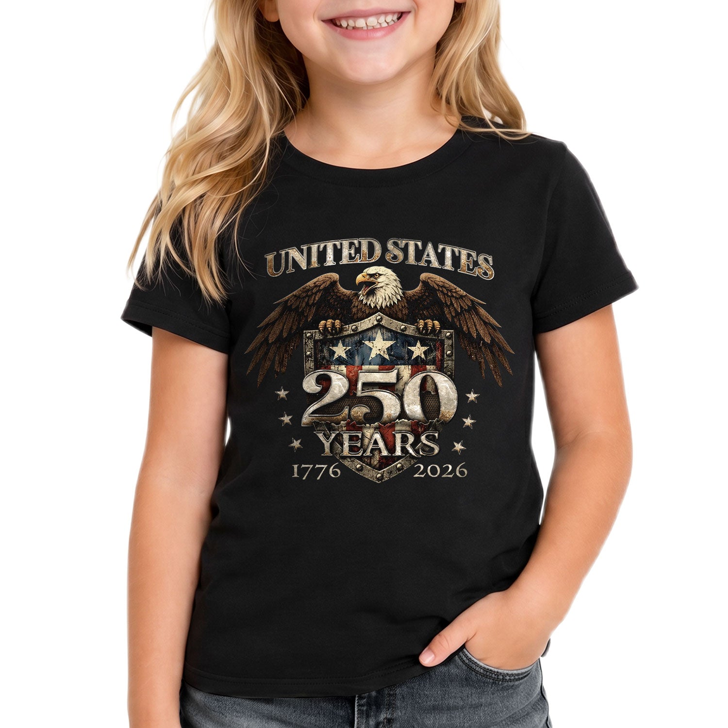 250 Years Kids T-Shirt United States Patriotic Eagle American Flag 1776-2026 Youth Tee