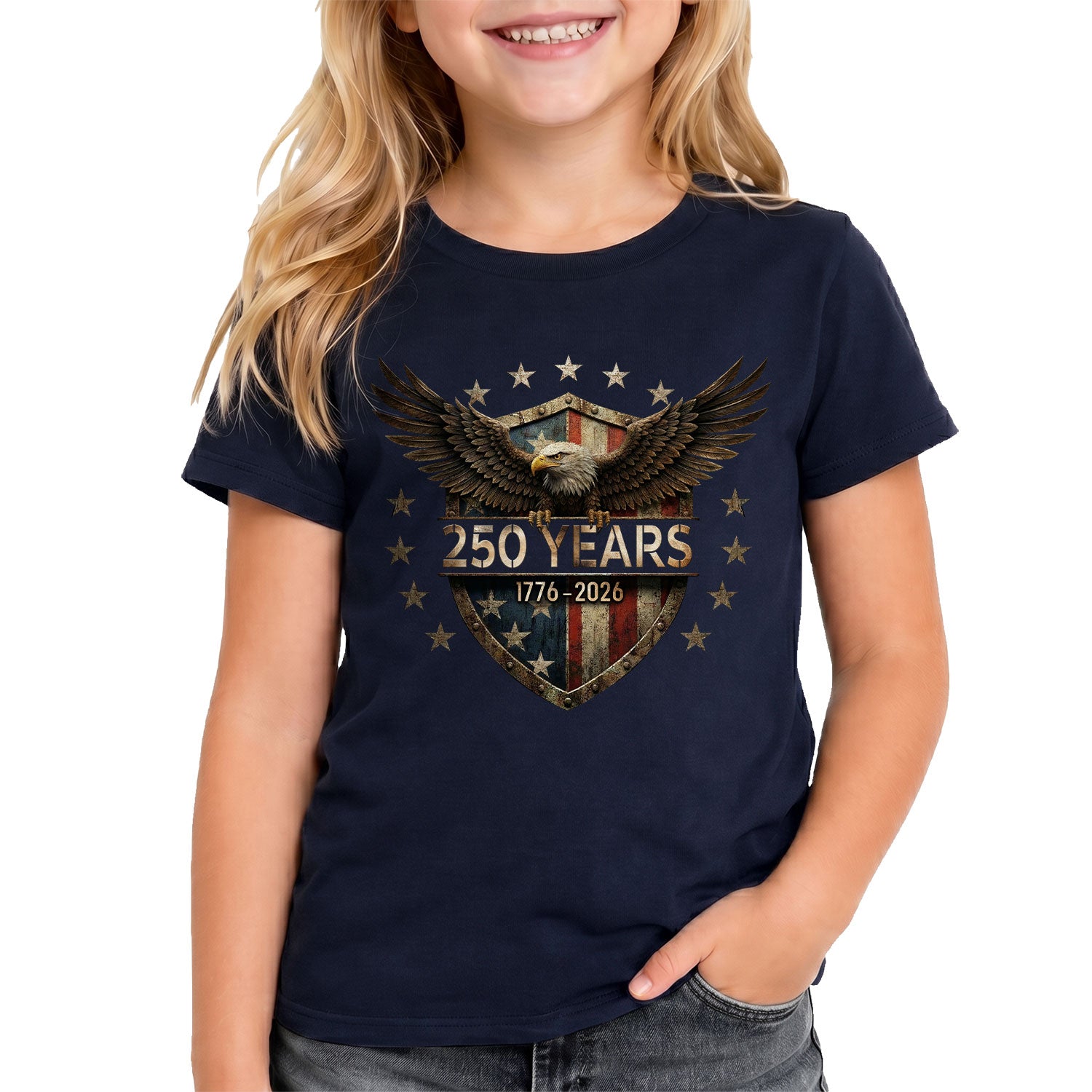 250 Years Kids T-Shirt 1776–2026 Patriotic Eagle Shield American Youth Tee