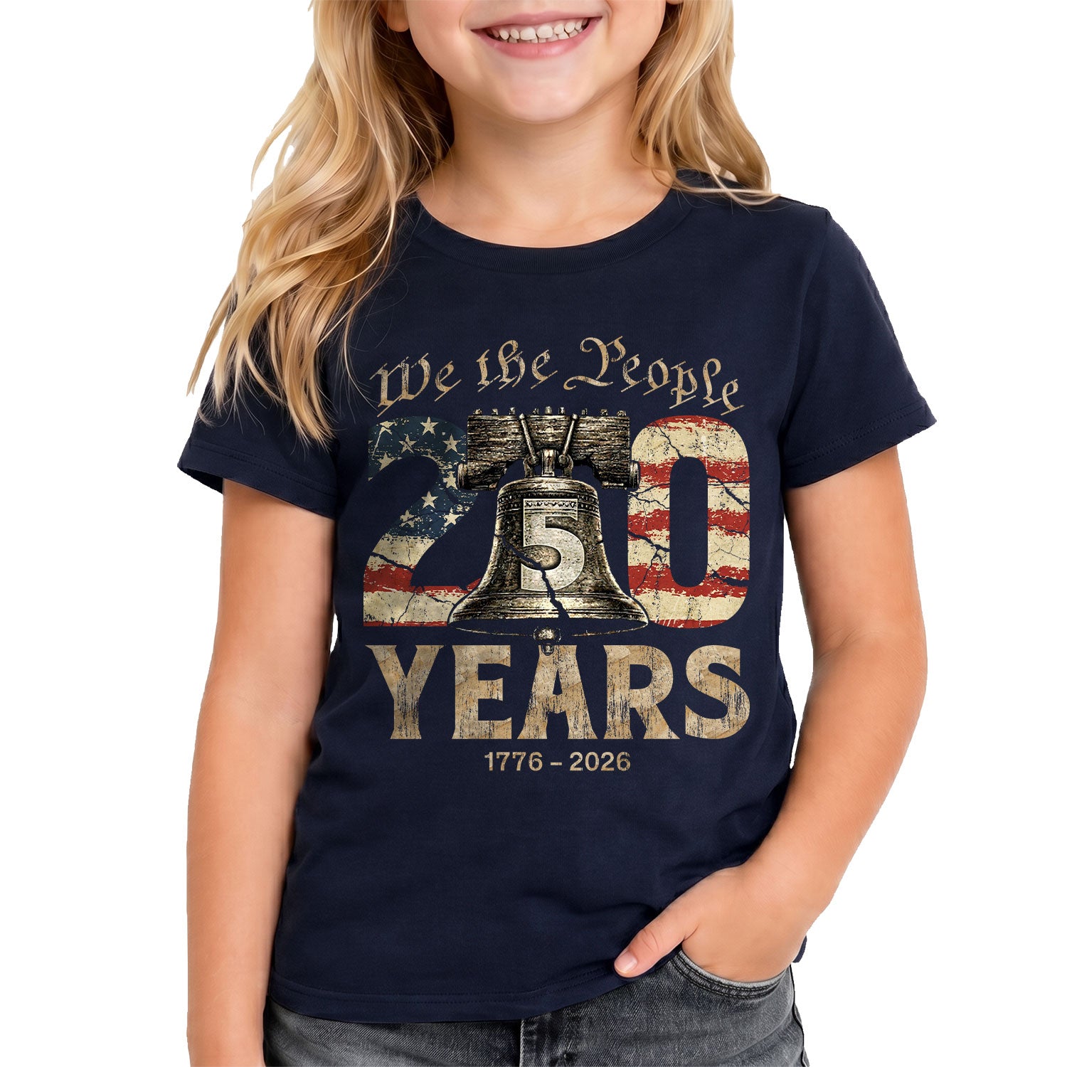Kids We The People 250 Years T-Shirt 1776–2026 Liberty Bell Patriotic Youth Tee