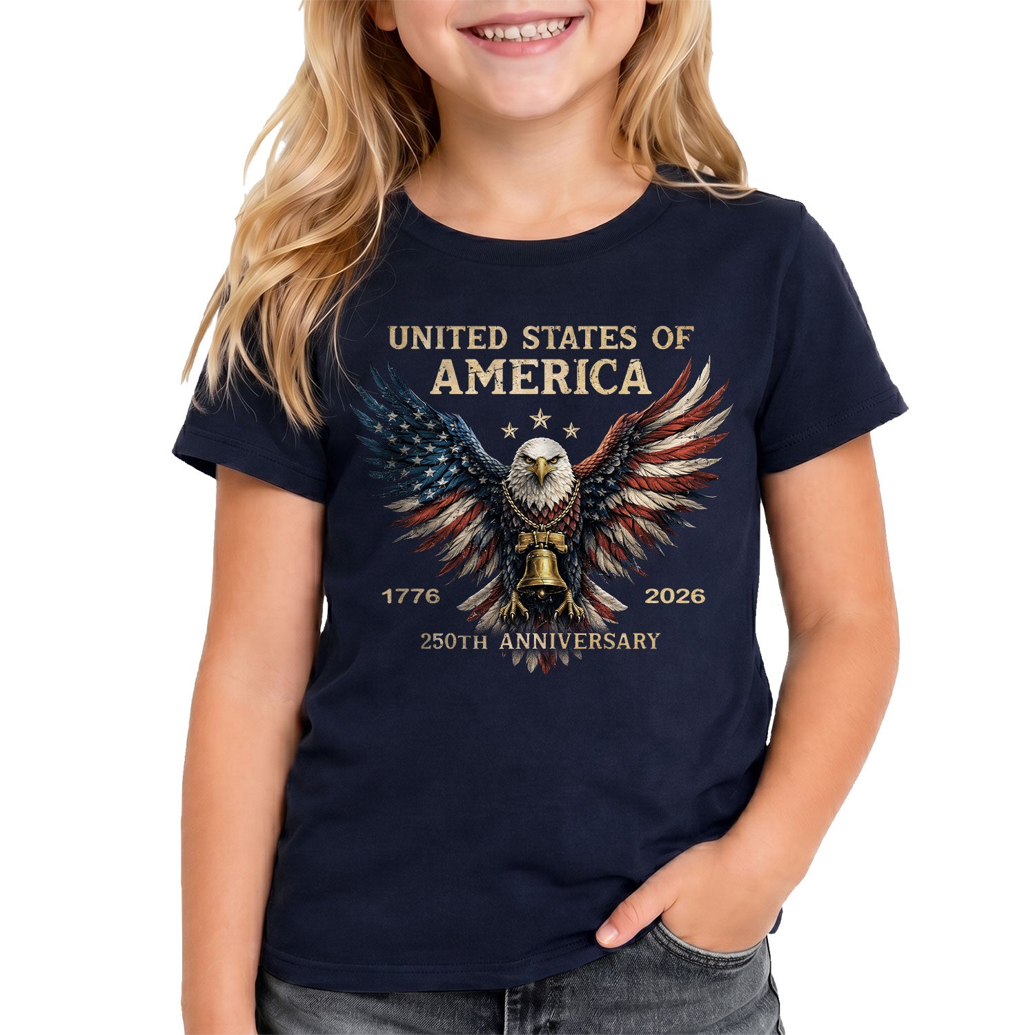 250th Anniversary Kids T-Shirt Patriotic Eagle Liberty Bell 1776-2026 Youth Tee Shirt