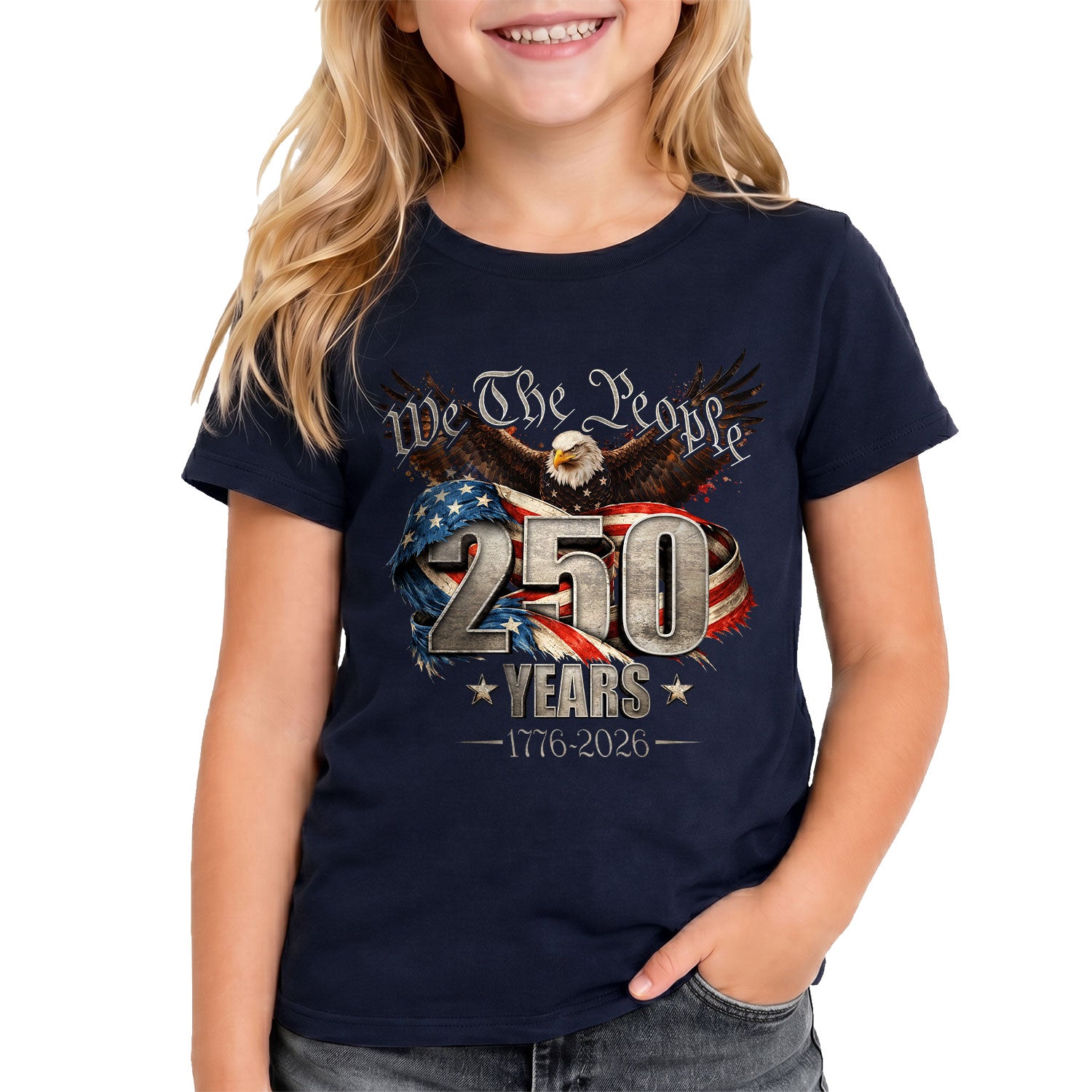 250 Years Kids T-Shirt We The People Patriotic Eagle American Flag 1776-2026 Youth Tee