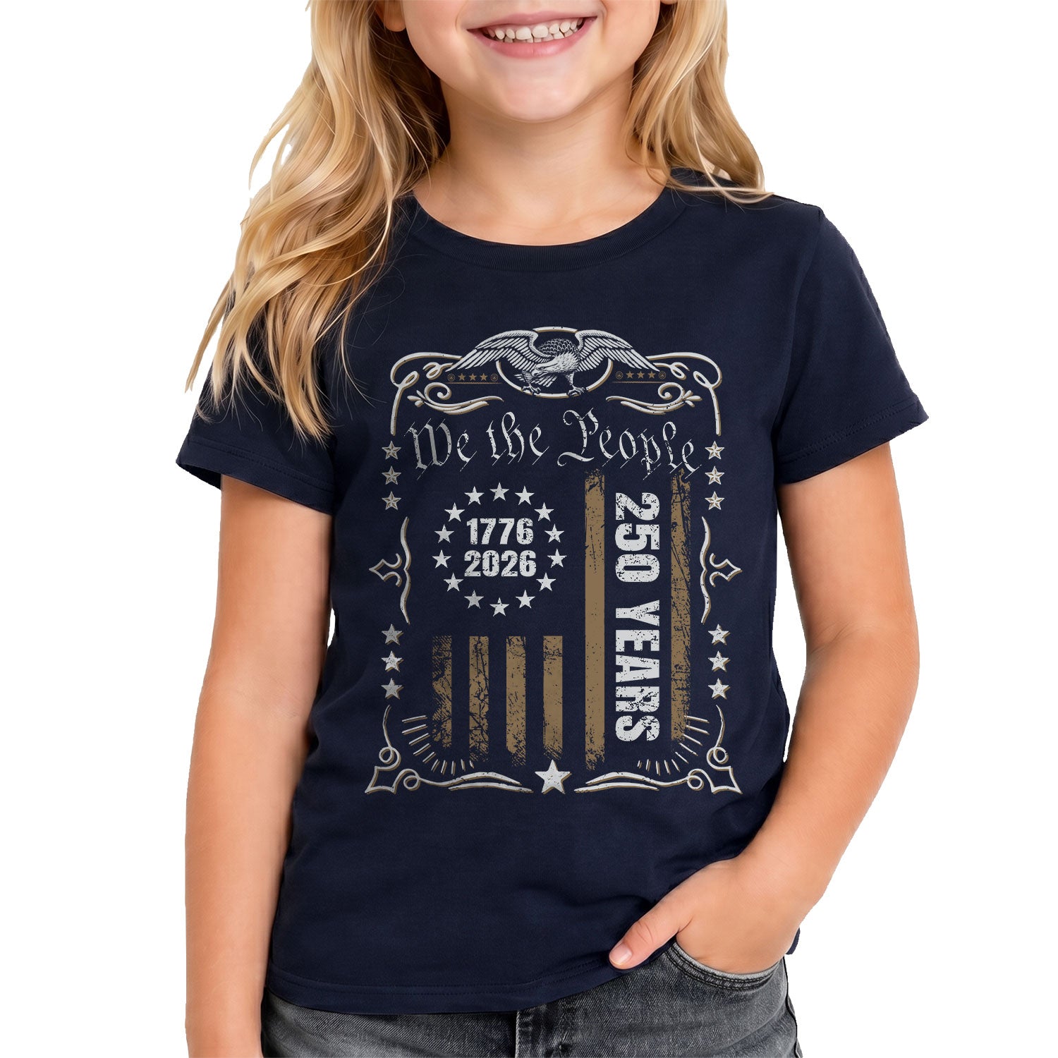 250 Years Kids T-Shirt We The People Patriotic Betsy Ross Flag 1776-2026 Youth Tee Shirt