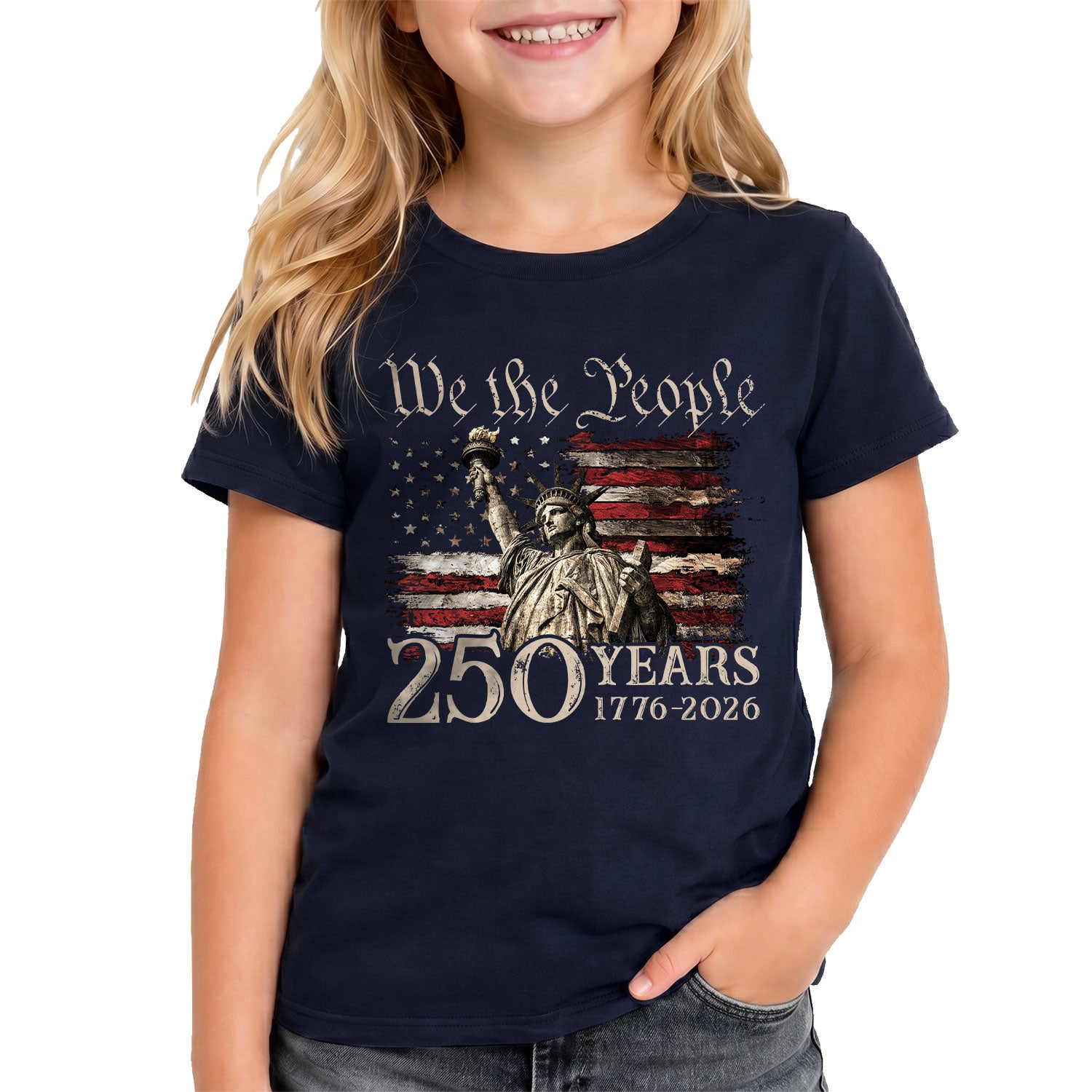 Kids 250 Years T-Shirt Statue of Liberty We The People Patriotic American Flag Tee