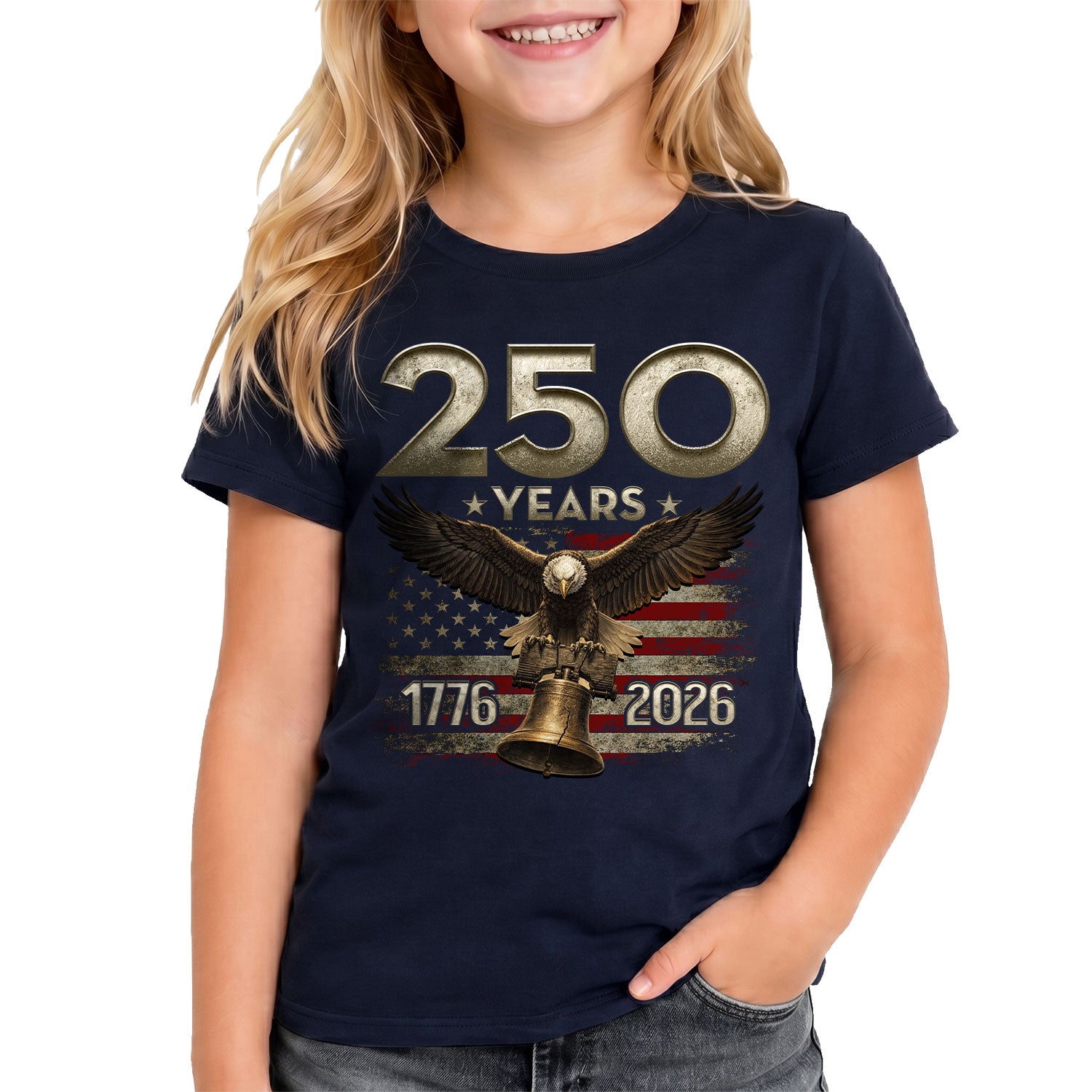 250 Years Kids T-Shirt Vintage American Flag Patriotic Eagle 1776-2026 Boys Girls Tee