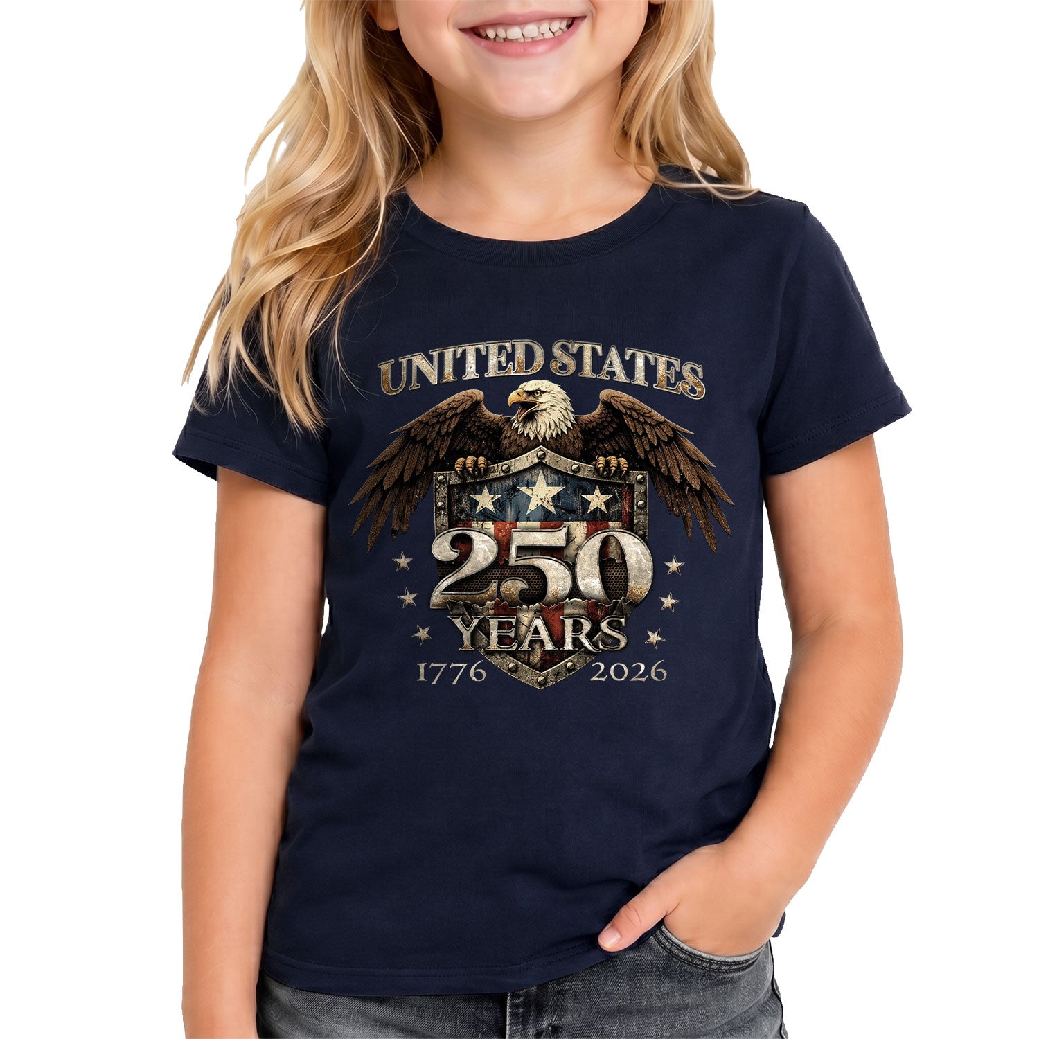 250 Years Kids T-Shirt United States Patriotic Eagle American Flag 1776-2026 Youth Tee