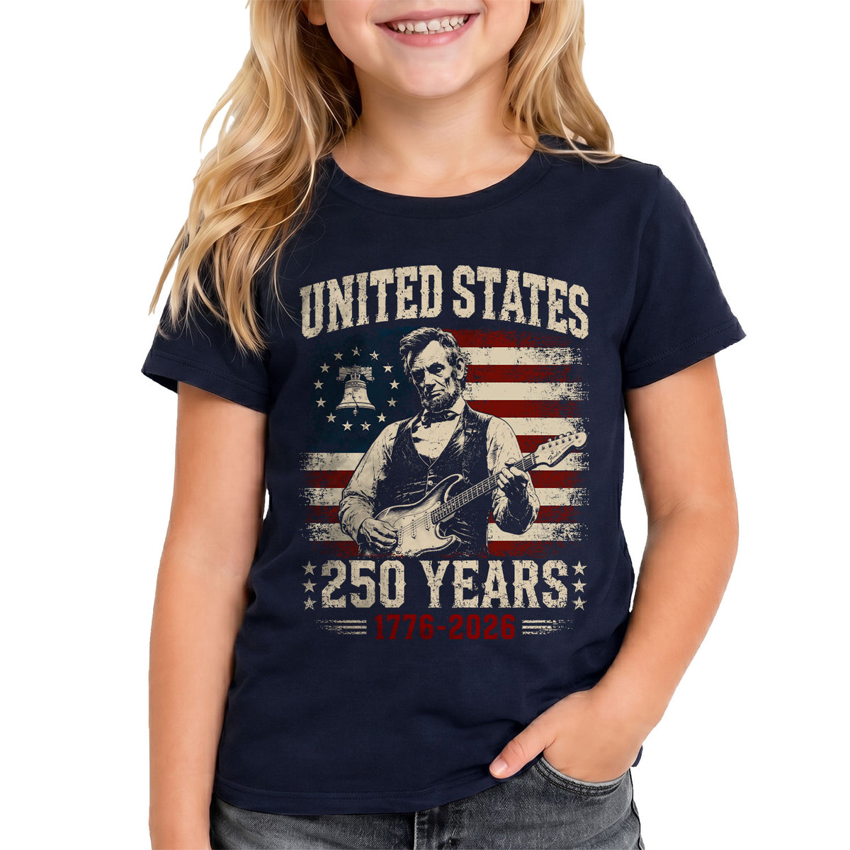 T-Shirt Kid Patriotic 1776-2026 America 250 Years Abraham Lincoln Guitar Children Shirt - Rust Field Wear