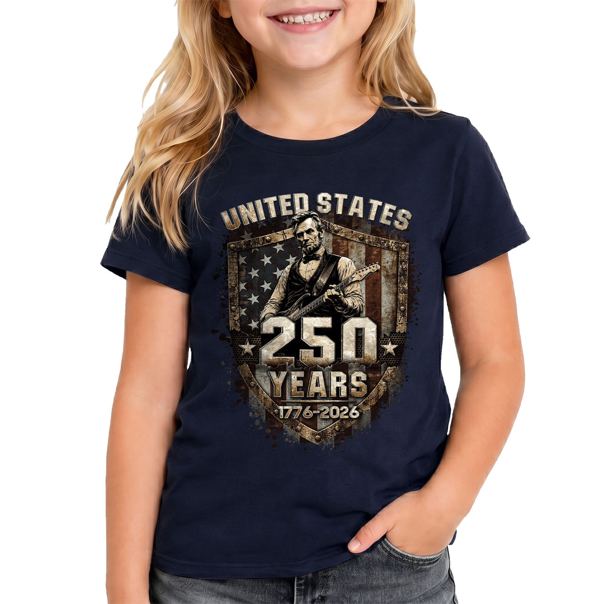 Kids America 250 Years T-Shirt 1776–2026 Lincoln Patriotic Freedom Youth Tee - Rust Field Wear