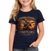 Kids America 250 Years T-Shirt 1776–2026 Lincoln Guitar Patriotic Youth Graphic Tee - Rust Field Wear