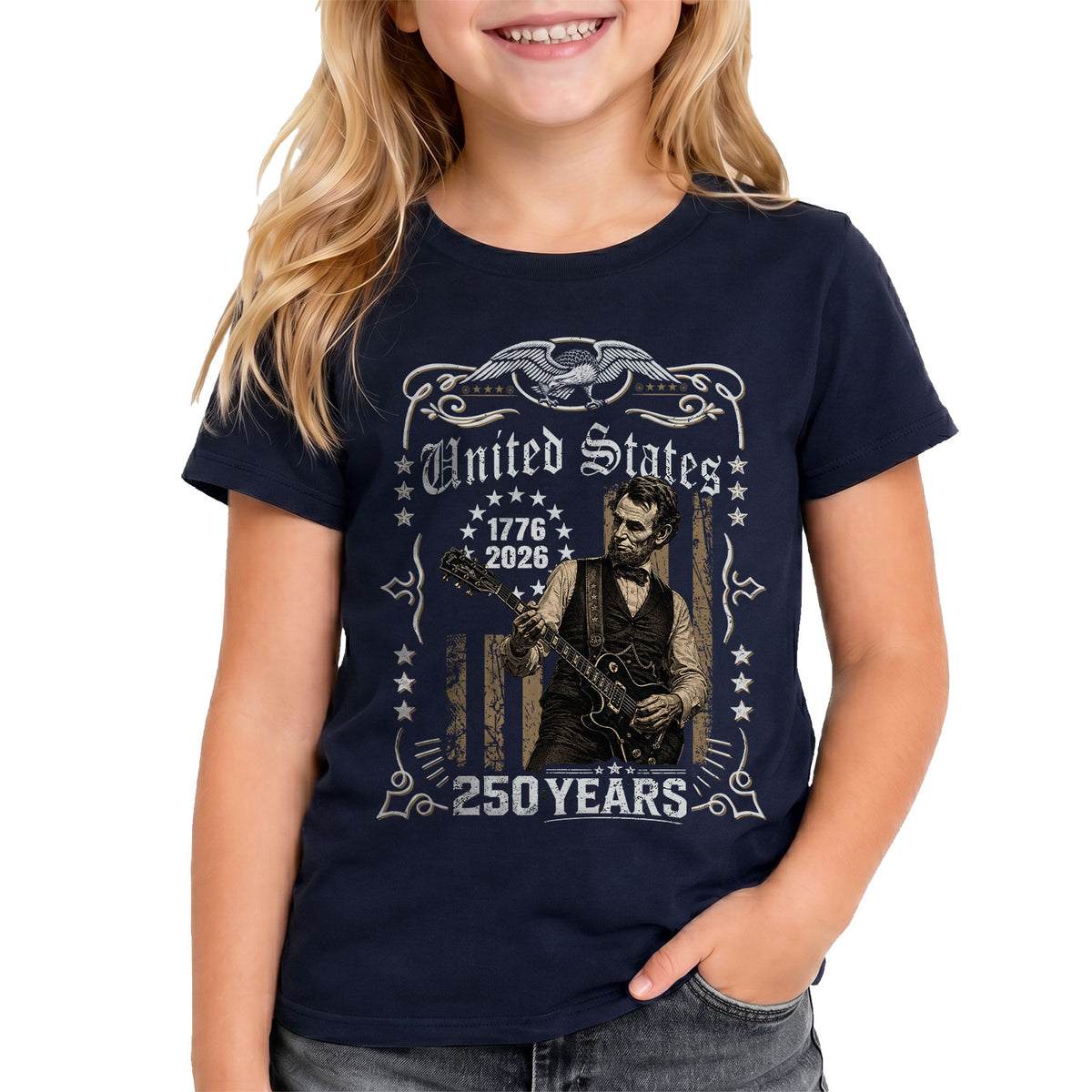 America 250 Years Kids Shirt 1776–2026 Lincoln Music Patriotic Youth Tee - Rust Field Wear