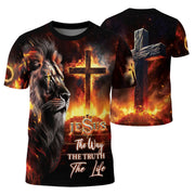 Christian Tee Shirts for Men - Lion of Judah Cross Fire, RustField Co Freedom Shirts - Rust Field Wear
