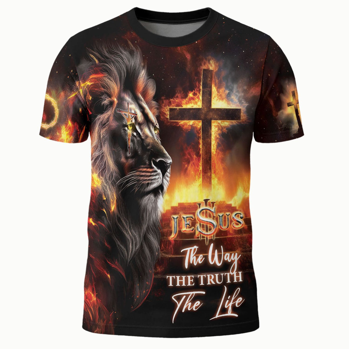 Jesus The Way, The Truth, The Life Graphic Tee with Flaming Lion of Judah Cross, Christian Tee Shirts, Jesus Shirt, Rustfield Co. - Rust Field Wear