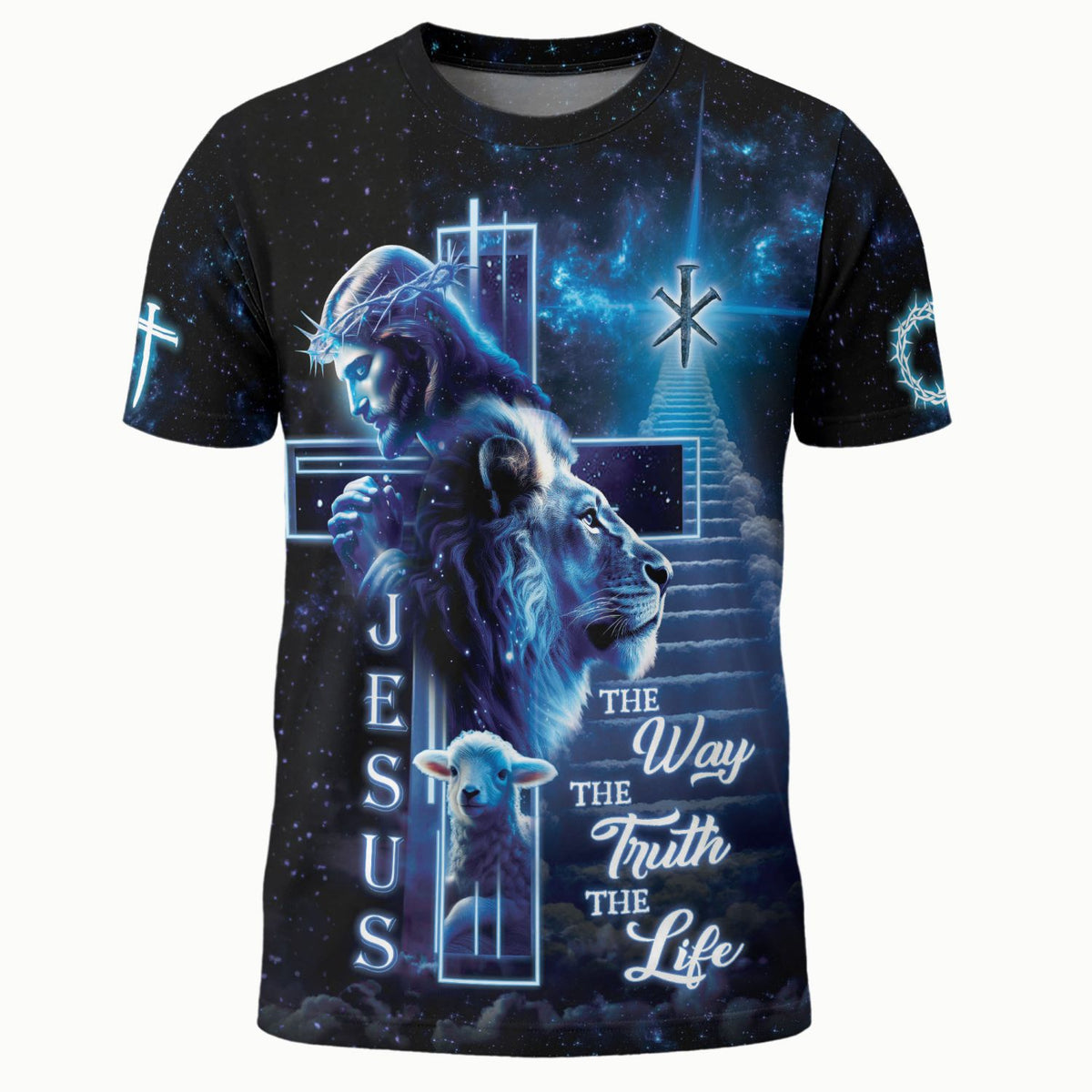 Jesus The Way, The Truth, The Life Graphic Tee with Lion, Lamb and Crowned Christ, Christian Tee Shirts, Jesus Shirt, Rustfield Co. - Rust Field Wear
