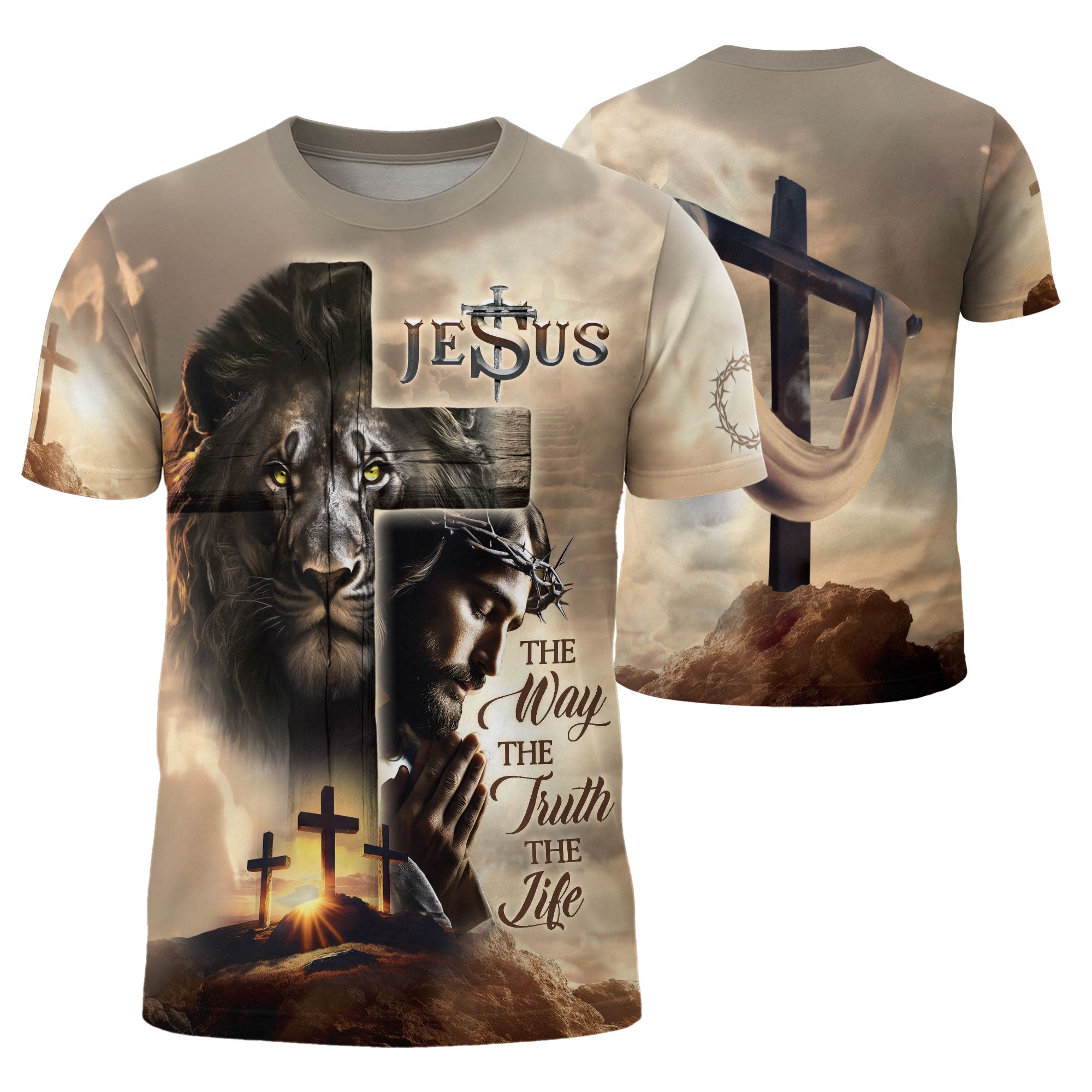 RustField Co Christian Tee Shirts - Lion Cross Resurrection, Freedom Shirts for Men - Rust Field Wear