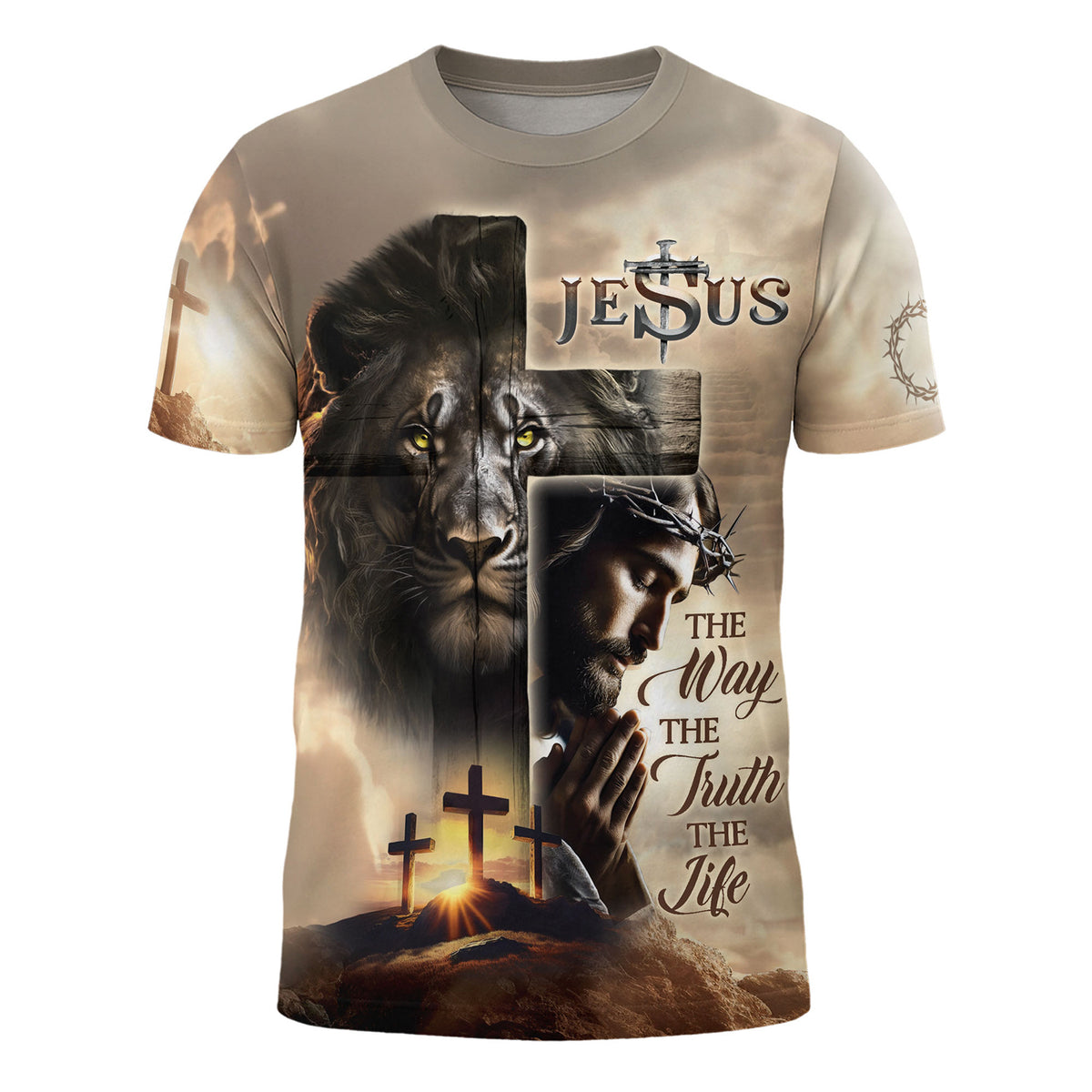 Jesus The Way, The Truth, The Life on a Lion Cross Sunrise Graphic Tee for Men, Christian Tee Shirts, Jesus Shirt, Rustfield Co. - Rust Field Wear
