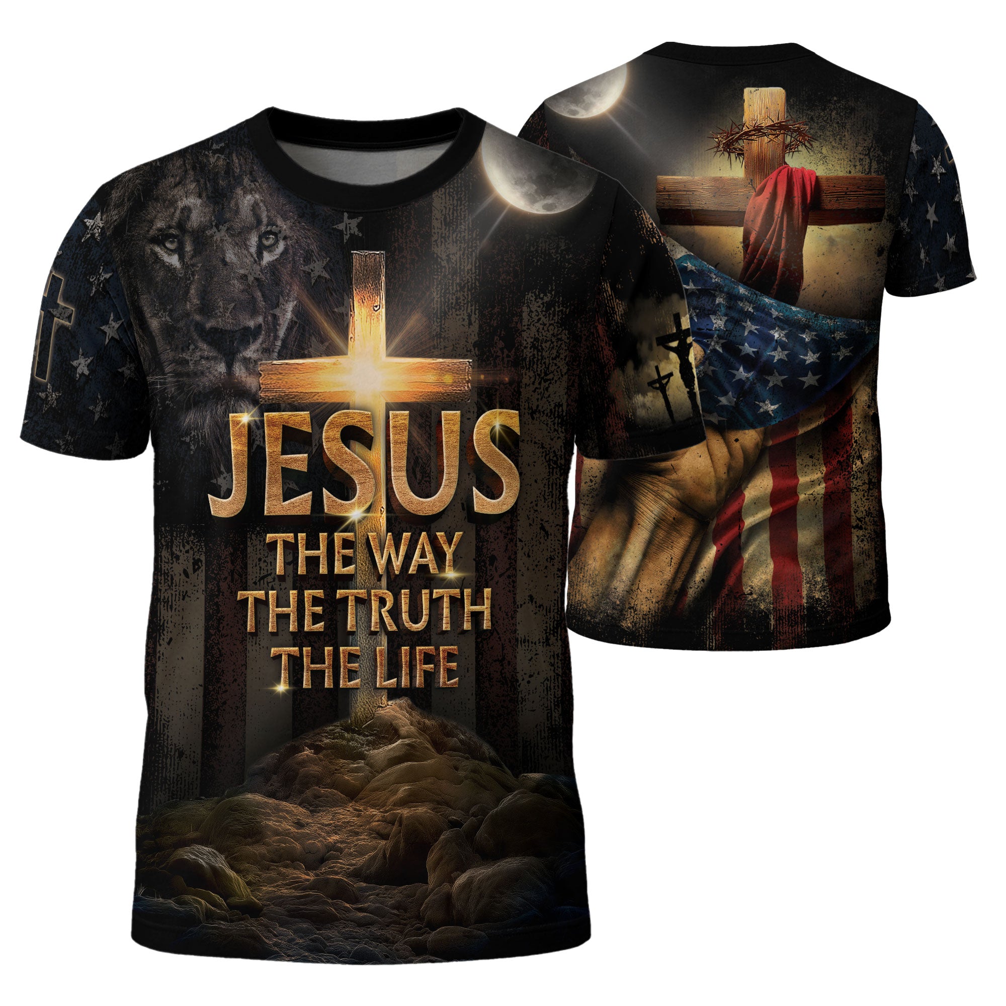 Jesus Is the Light The Way The Truth The Life with Cross and Flag, Freedom Shirts - Christian Tee Shirts for Men, RustField Co - Rust Field Wear
