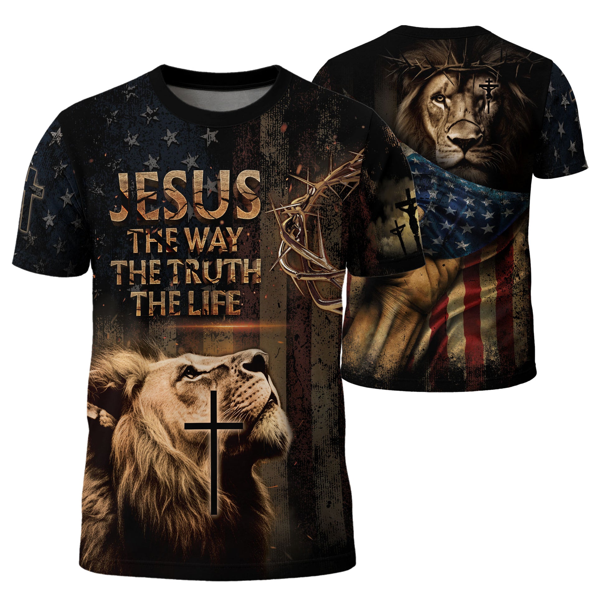 Christian Tee Shirts, Jesus Is the Truth Crown of Thorns and Patriotic Lion Faithwear - Freedom Shirts for Men, RustField Co - Rust Field Wear