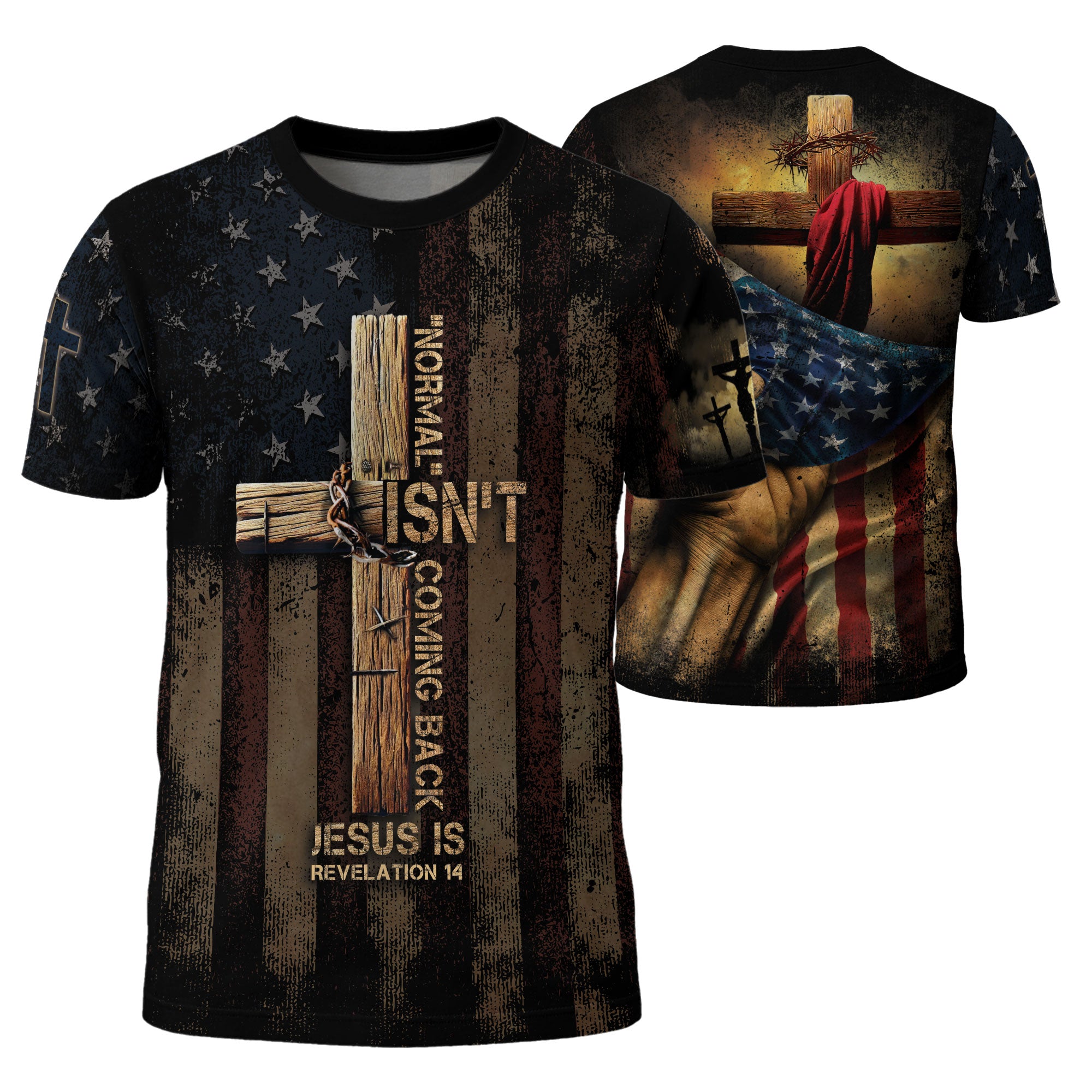 Christian Tee Shirts for Men - Jesus Is Coming Back Revelation 1 4 Cross and End Time Faith, RustField Co Freedom Shirts - Rust Field Wear