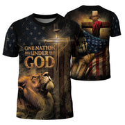RustField Co, One Nation Under God Patriotic with Lion and Cross - Christian Tee Shirts for Men, Freedom Shirts - Rust Field Wear