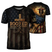 RustField Co Freedom Shirts - Rooted in Christ Colossians 2 7 Cross and Vine Patriot, Christian Tee Shirts for Men - Rust Field Wear