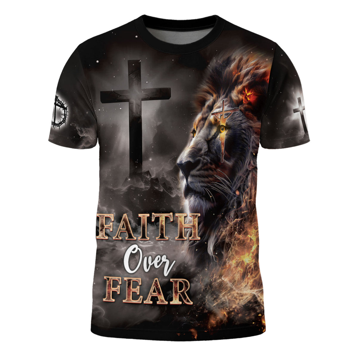 Faith Over Fear Lion and Cross Freedom Graphic Tee for Men, Christian Tee Shirts, Jesus Shirt, Men's Scripture Faith Gift, Rustfield Co. - Rust Field Wear
