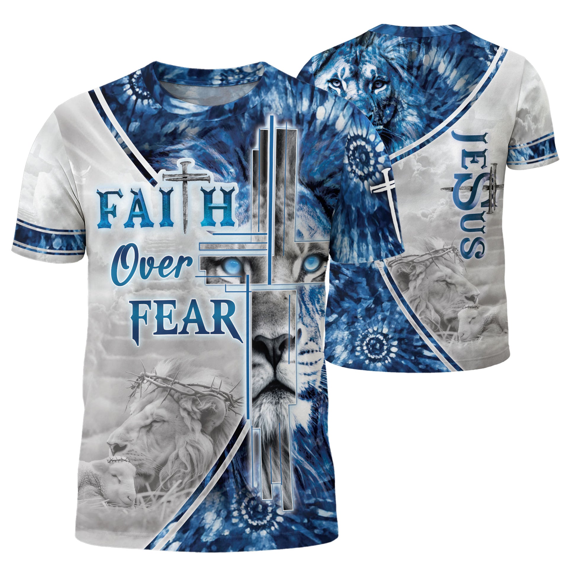 Faith Over Fear and Jesus Lion Cross Courage in Christian Tee Shirts - Freedom Shirts for Men, RustField Co - Rust Field Wear