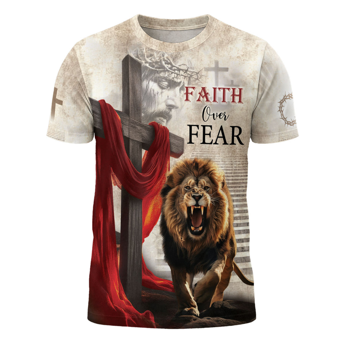 Christian Tee Shirts for Men, Faith Over Fear with Heaven Steps Graphic Tee, Jesus Shirt, Christian Worship Gift for Men, Rustfield Co. - Rust Field Wear