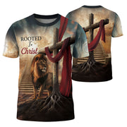 Christian Tee Shirts, Rooted In Christ The Rooted Cross And Lion - Freedom Shirts for Men, RustField Co - Rust Field Wear
