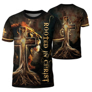 Rooted In The Light Of Christ Lion And Glowing Cross - Christian Tee Shirts for Men, Freedom Shirts, RustField Co - Rust Field Wear
