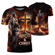 RustField Co, Rooted In Christ The Glowing Rooted Cross And Lion - Christian Tee Shirts for Men, Freedom Shirts - Rust Field Wear