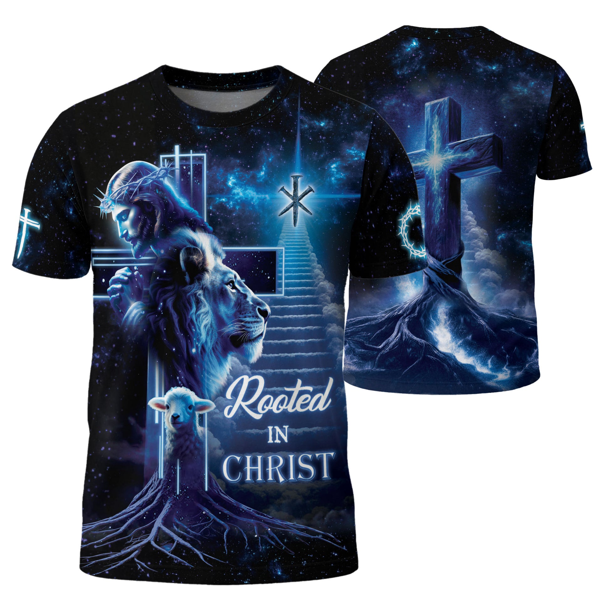 Christian Tee Shirts for Men, RustField Co - Rooted In Christ The Lion The Lamb And The King, Freedom Shirts - Rust Field Wear