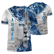 RustField Co Freedom Shirts - Yahweh Reigns with Lion and Cross of Power, Christian Tee Shirts for Men - Rust Field Wear