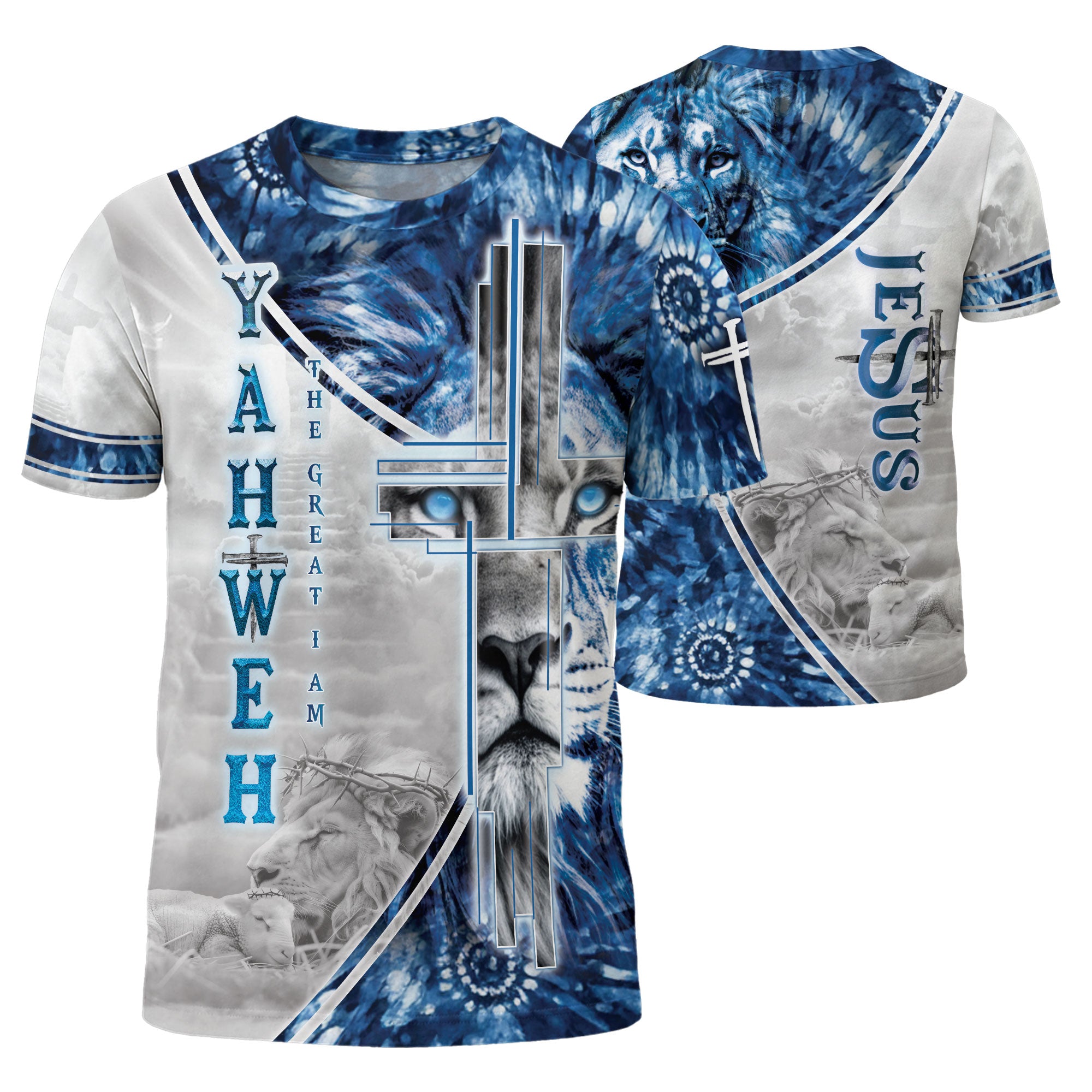 RustField Co Freedom Shirts - Yahweh Reigns with Lion and Cross of Power, Christian Tee Shirts for Men - Rust Field Wear