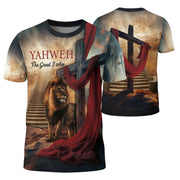 Christian Tee Shirts for Men, RustField Co - Yahweh and The Lion By The Cross, Freedom Shirts - Rust Field Wear