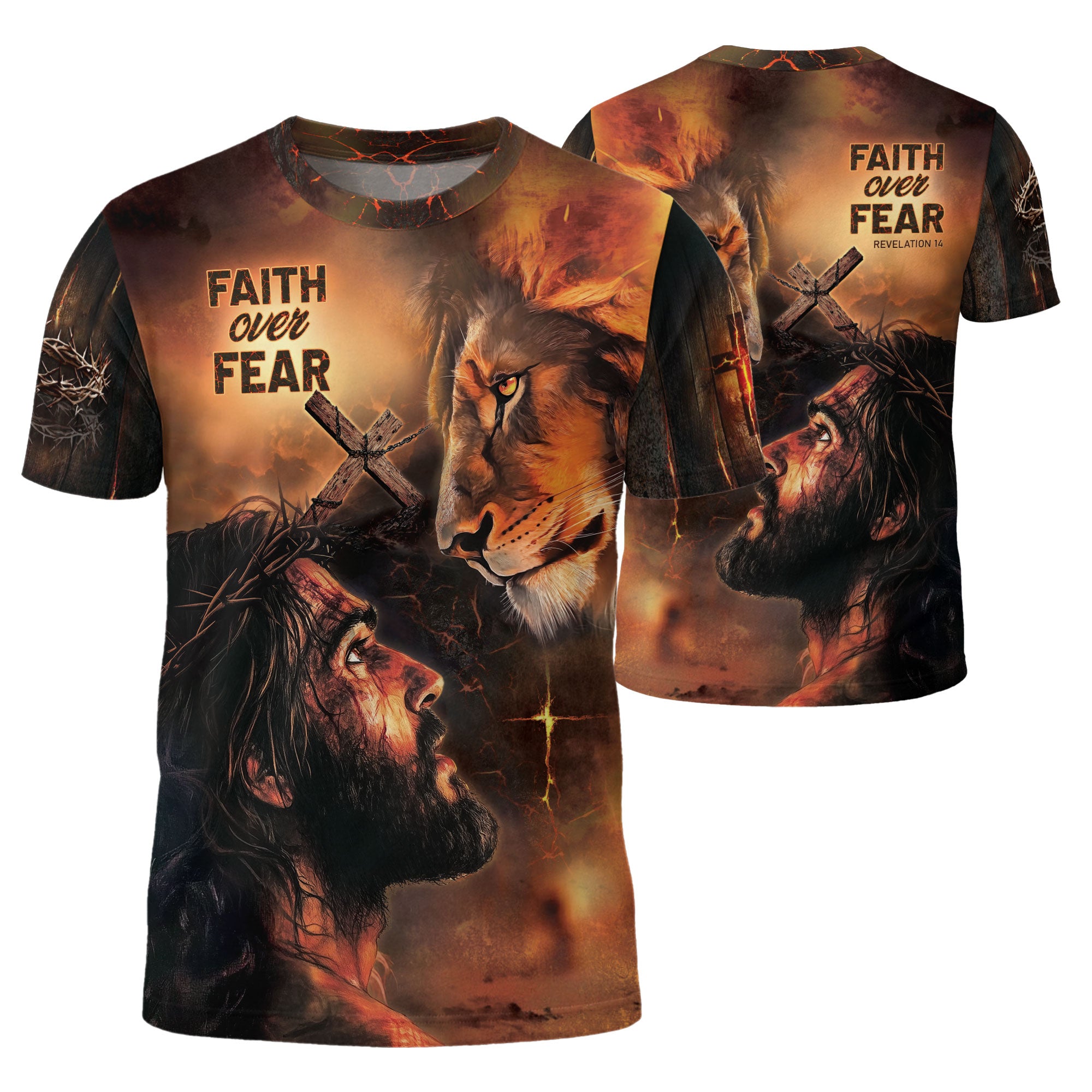 Freedom Shirts for Men, Faith Over Fear Jesus Lion for Believers - Christian Tee Shirts, RustField Co - Rust Field Wear