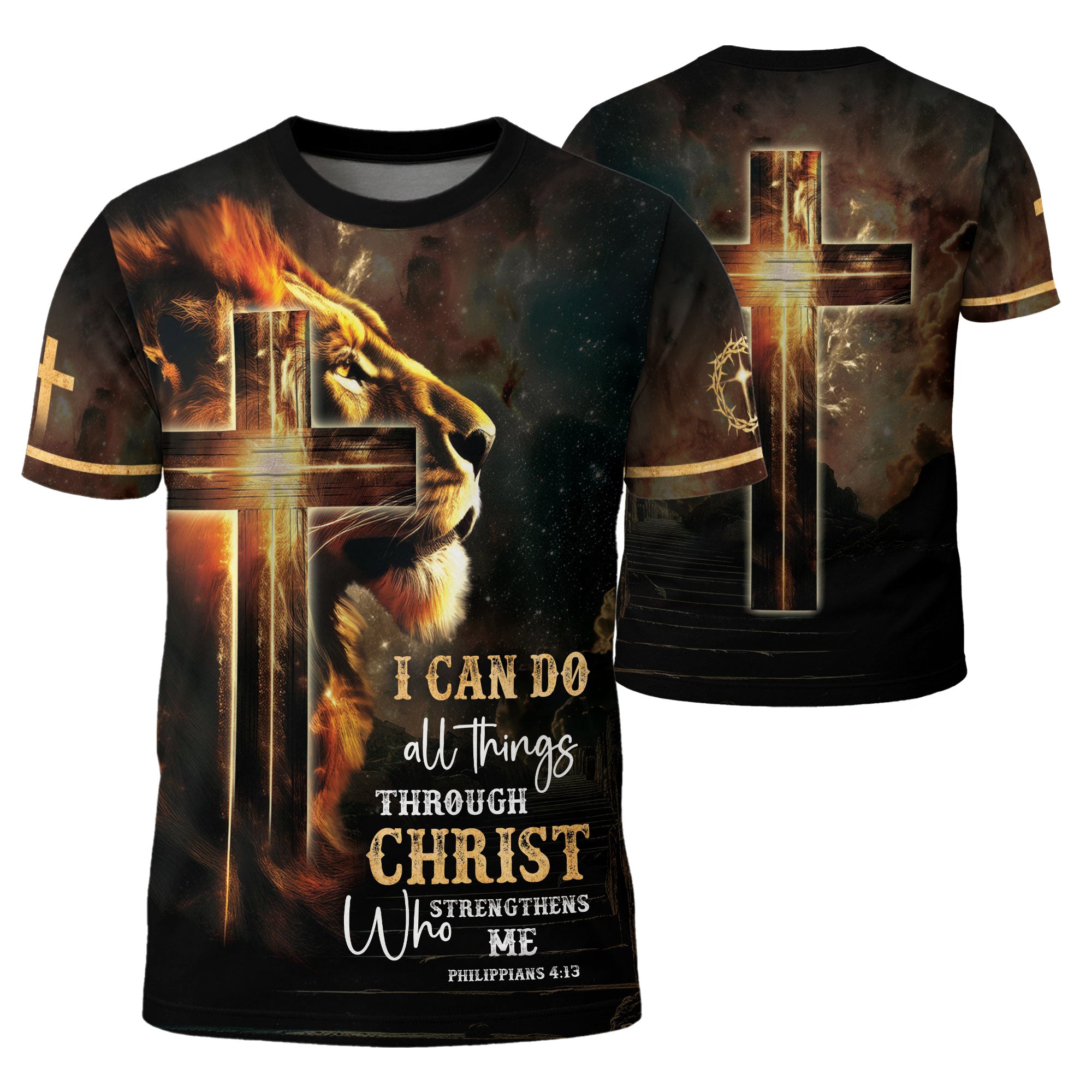 Lion of Judah with Fiery Cross I Can Do All Things - Christian Tee Shirts for Men, Freedom Shirts, RustField Co - Rust Field Wear