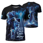 Christian Tee Shirts for Men, RustField Co - Christ Who Strengthens Me Cosmic Cross Tshirt, Freedom Shirts - Rust Field Wear