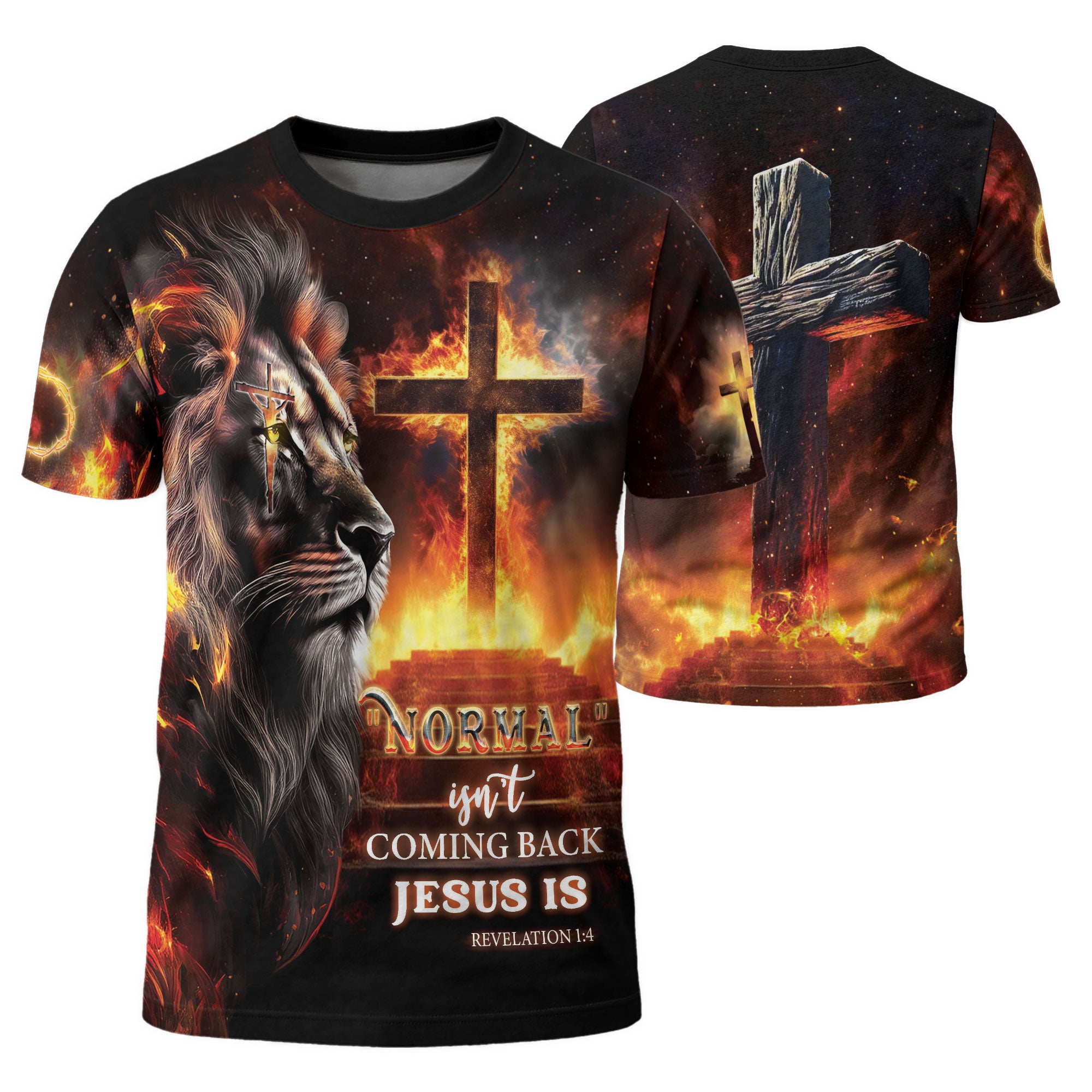 RustField Co Christian Tee Shirts - Jesus Is Coming Back Forged In Fire Cross And Lion, Freedom Shirts for Men - Rust Field Wear