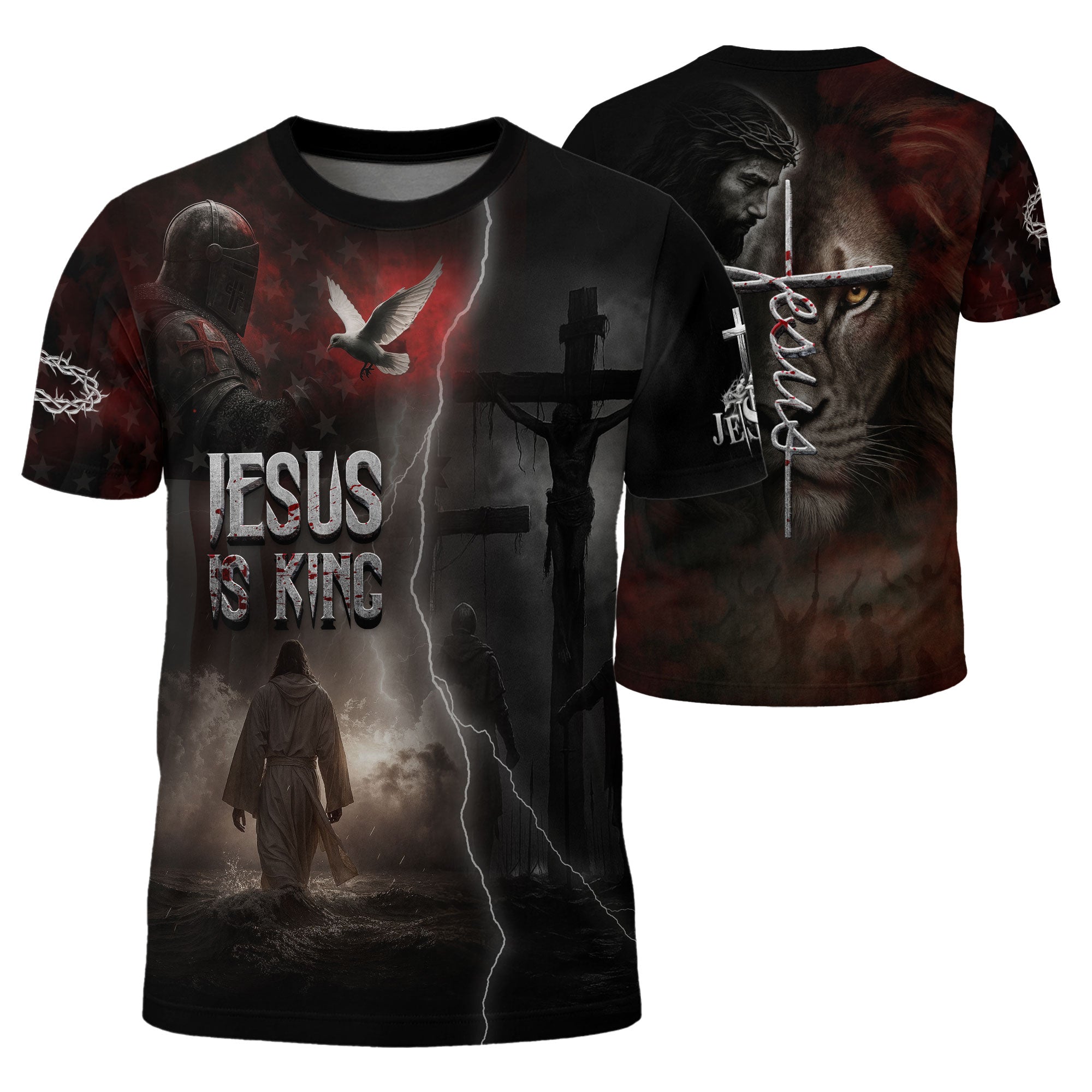 Christian Tee Shirts, Jesus Is King Lion and Cross Night - Freedom Shirts for Men, RustField Co - Rust Field Wear