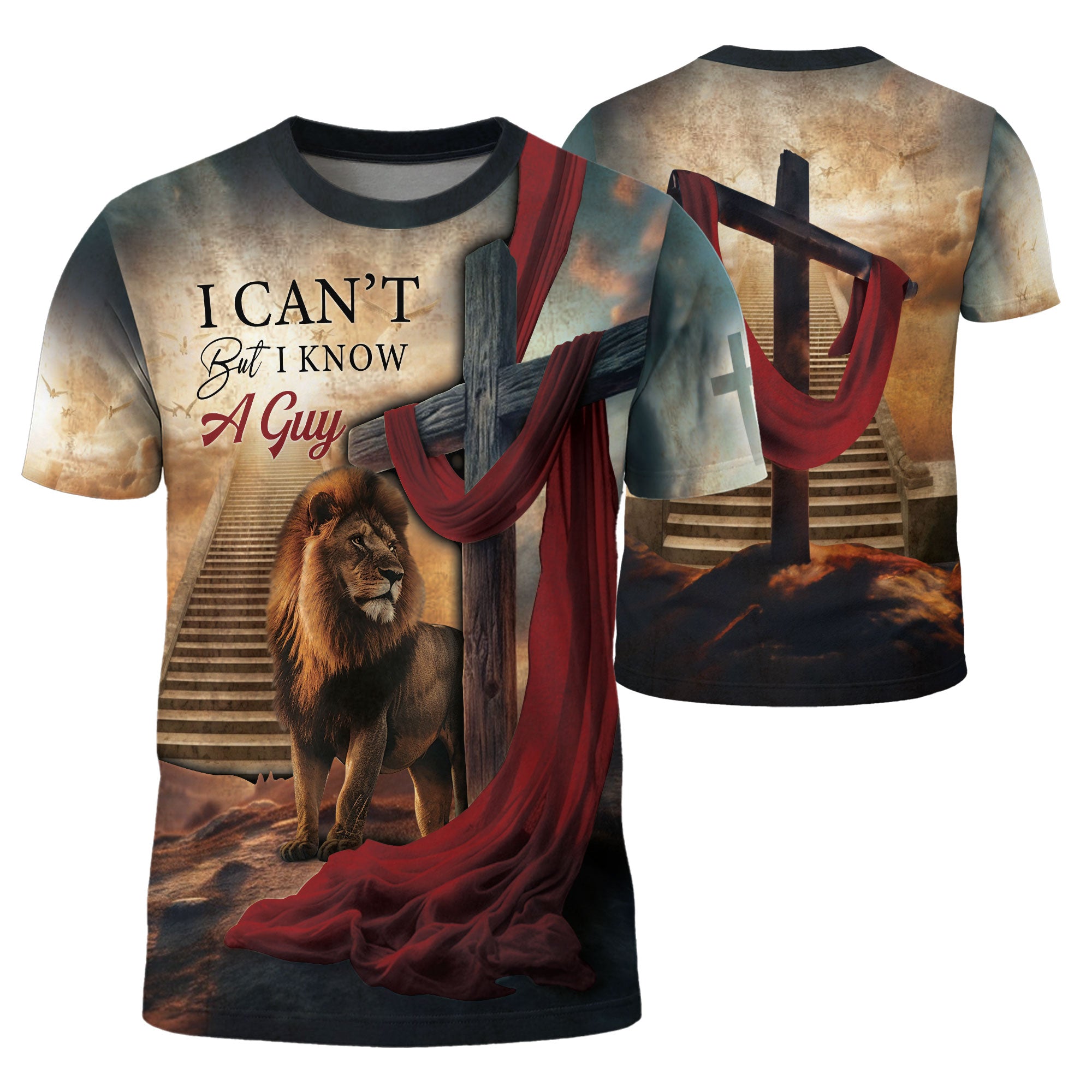 Christian Tee Shirts for Men, RustField Co - I Can't But He Can Lion On The Stairway To Heaven, Freedom Shirts - Rust Field Wear