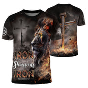 Freedom Shirts - Iron Sharpens Iron Fiery Lion Cross, Christian Tee Shirts for Men, RustField Co - Rust Field Wear