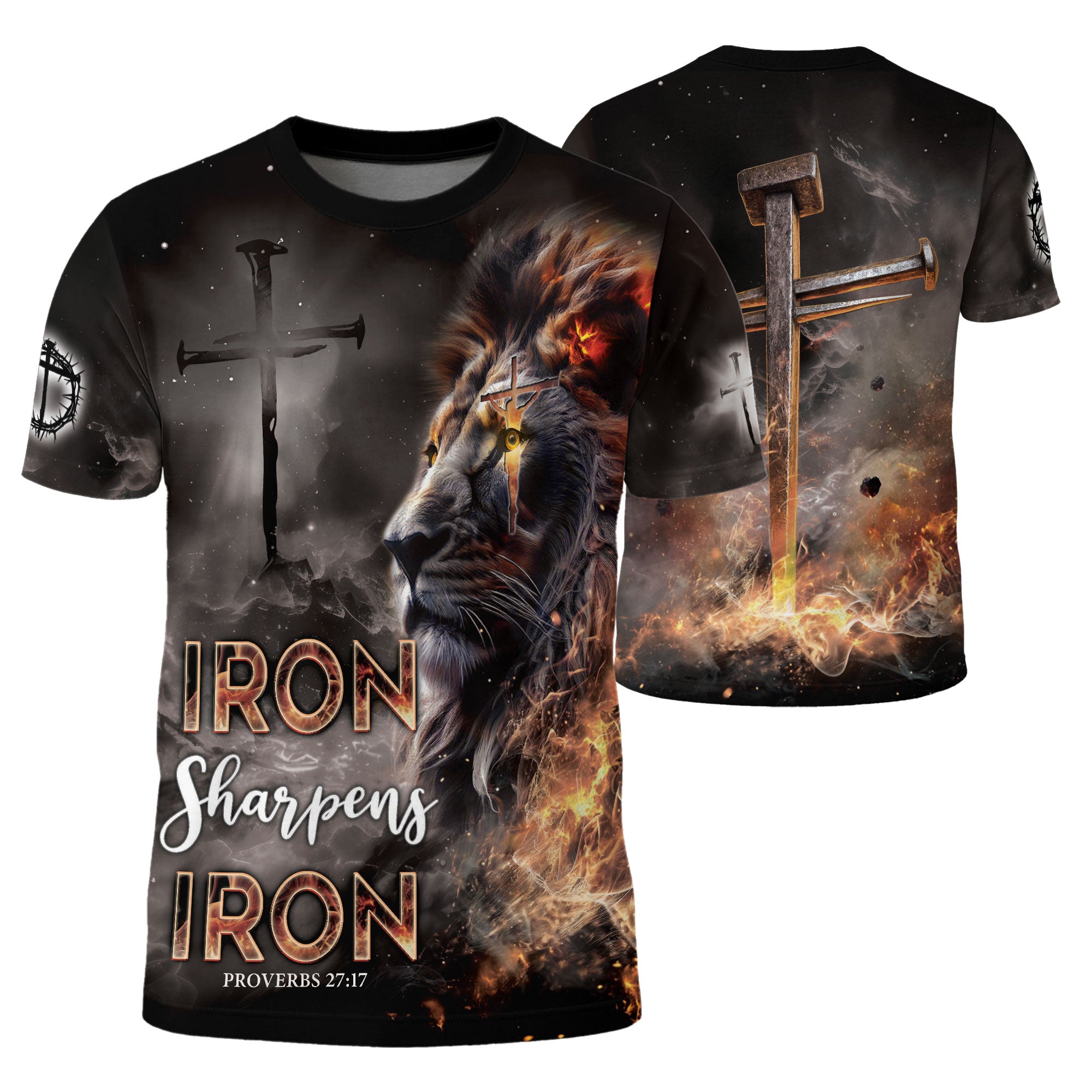 Freedom Shirts - Iron Sharpens Iron Fiery Lion Cross, Christian Tee Shirts for Men, RustField Co - Rust Field Wear