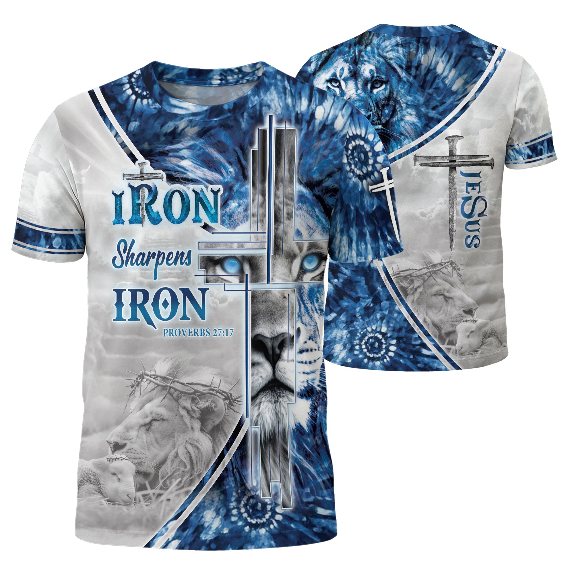 Christian Tee Shirts for Men, RustField Co - Iron Sharpens Iron Lion Cross, Freedom Shirts - Rust Field Wear