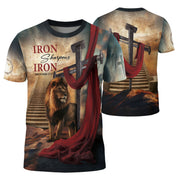 Iron Sharpens Iron Lion Cross Heaven Stairs - RustField Co Freedom Shirts, Christian Tee Shirts for Men - Rust Field Wear