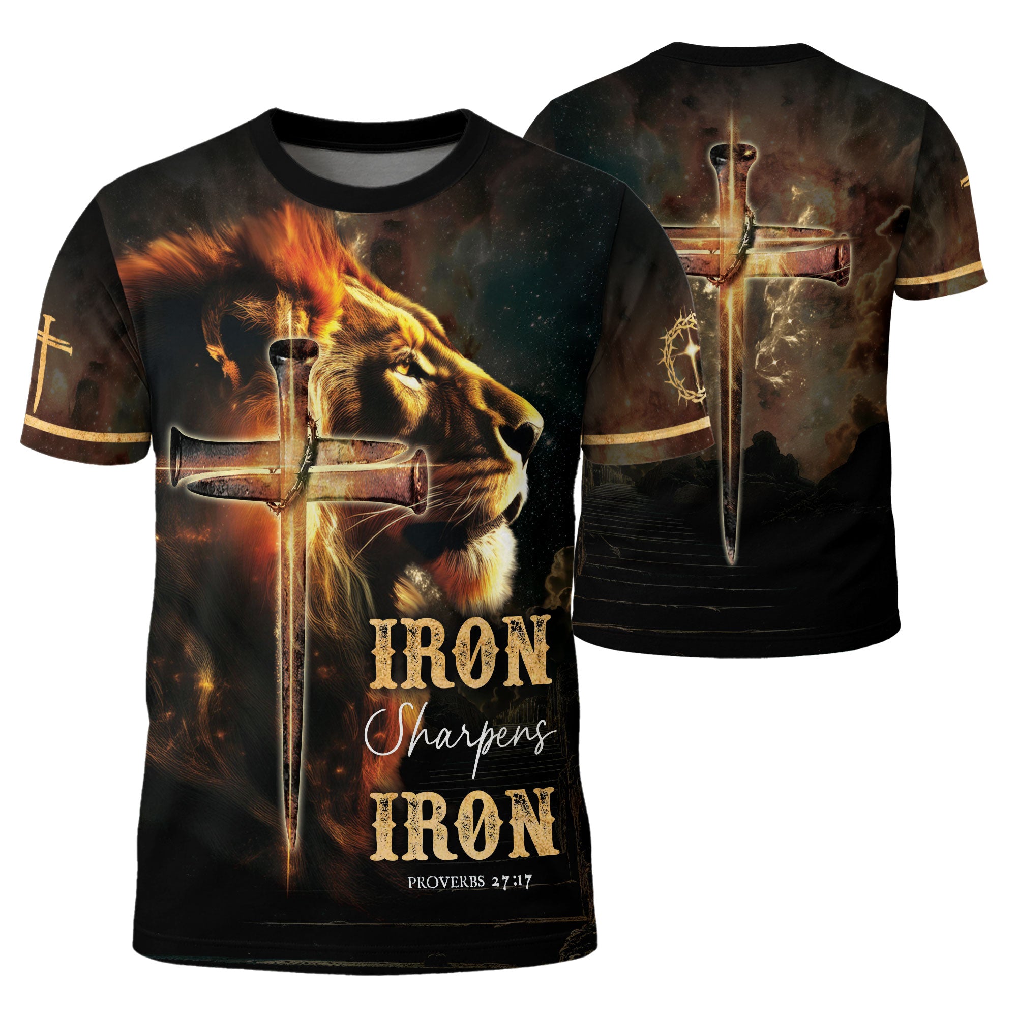 RustField Co Freedom Shirts - Iron Sharpens Iron Lion Cross, Christian Tee Shirts for Men - Rust Field Wear