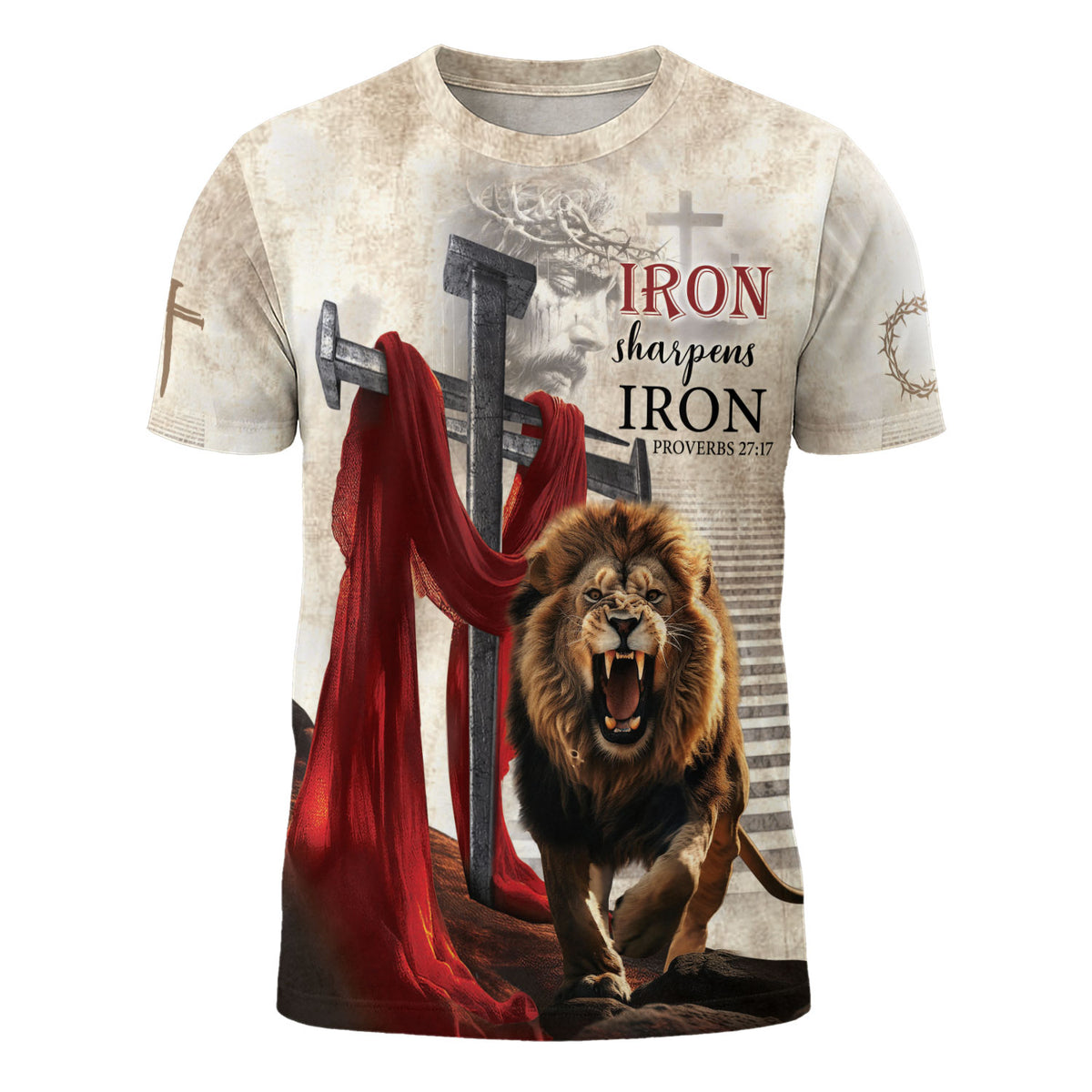 Graphic Tee for Men, Iron Sharpens Iron Proverbs 27:17 Roaring Lion Freedom, Christian Tee Shirts, Jesus Shirt, Religious Gift for Him, Rustfield Co. - Rust Field Wear