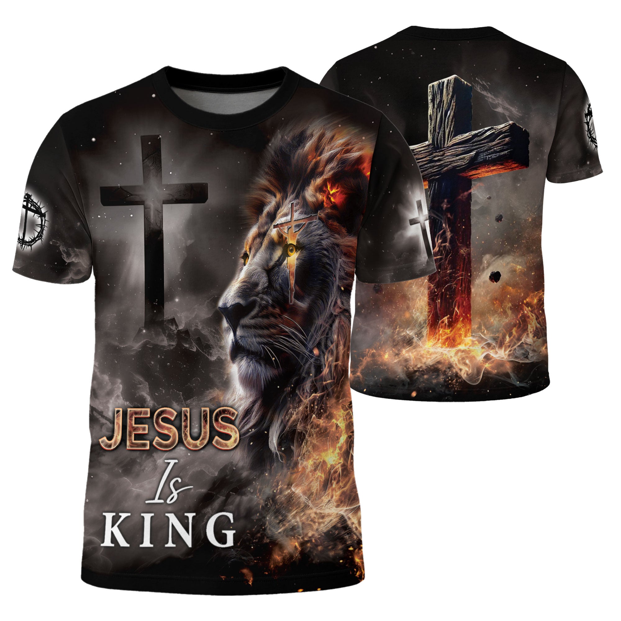 RustField Co, Jesus Is King The Fiery Lion Of Judah Faith - Christian Tee Shirts for Men, Freedom Shirts - Rust Field Wear