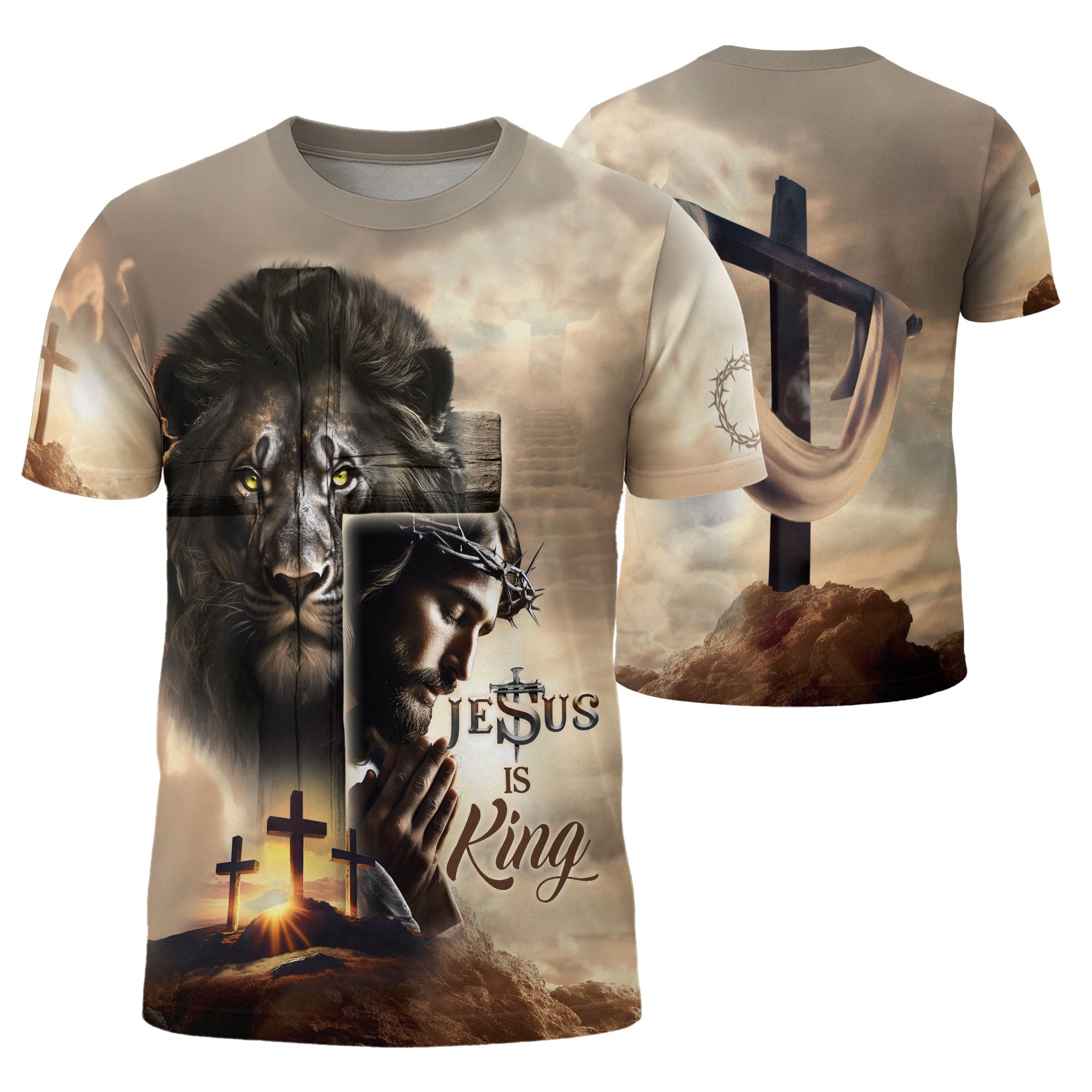 Freedom Shirts for Men, The Risen King Is Lord Of All Lion And Cross - Christian Tee Shirts, RustField Co - Rust Field Wear